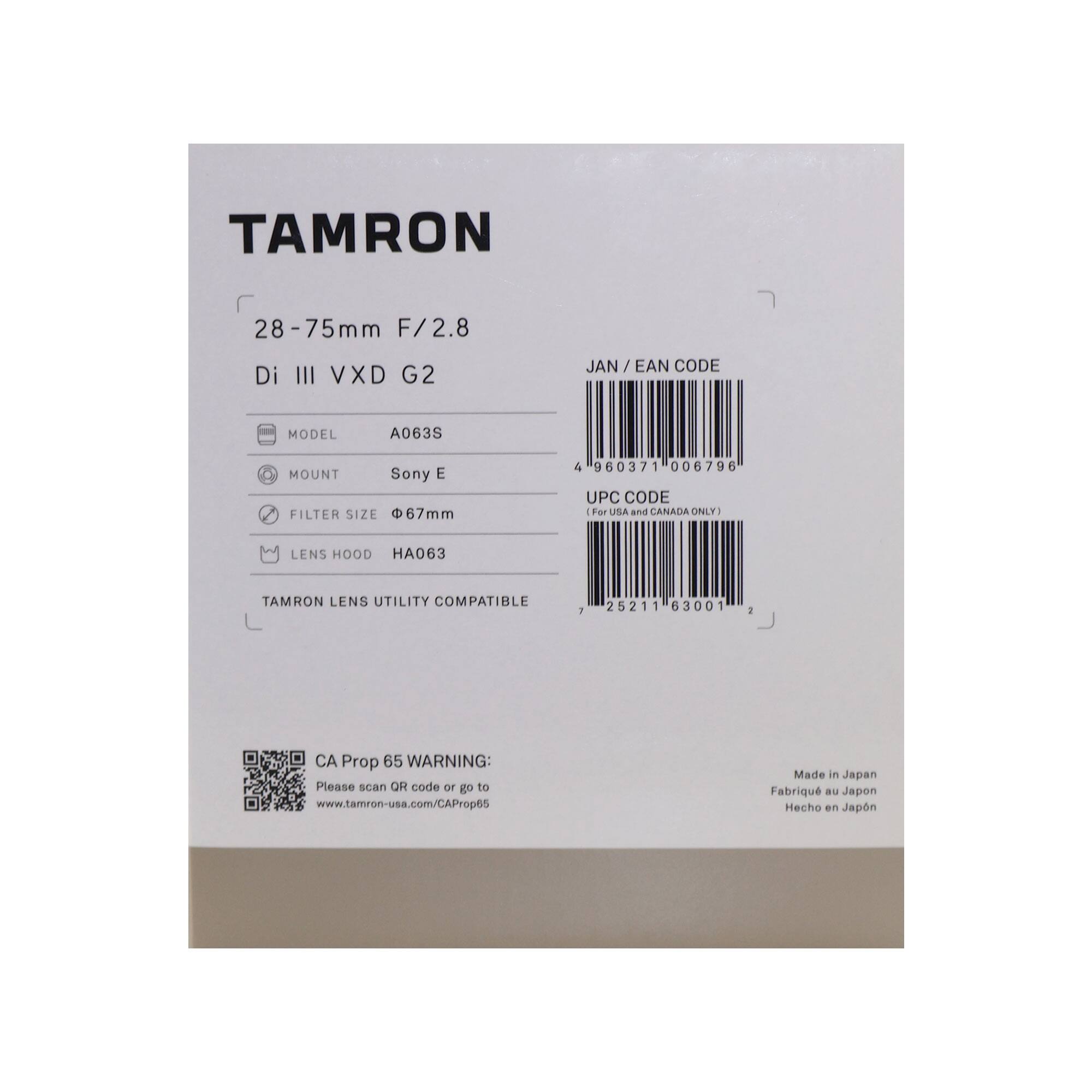 Tamron 28 75mm f/2.8 Di III VXD G2 Lens for Sony E Complete