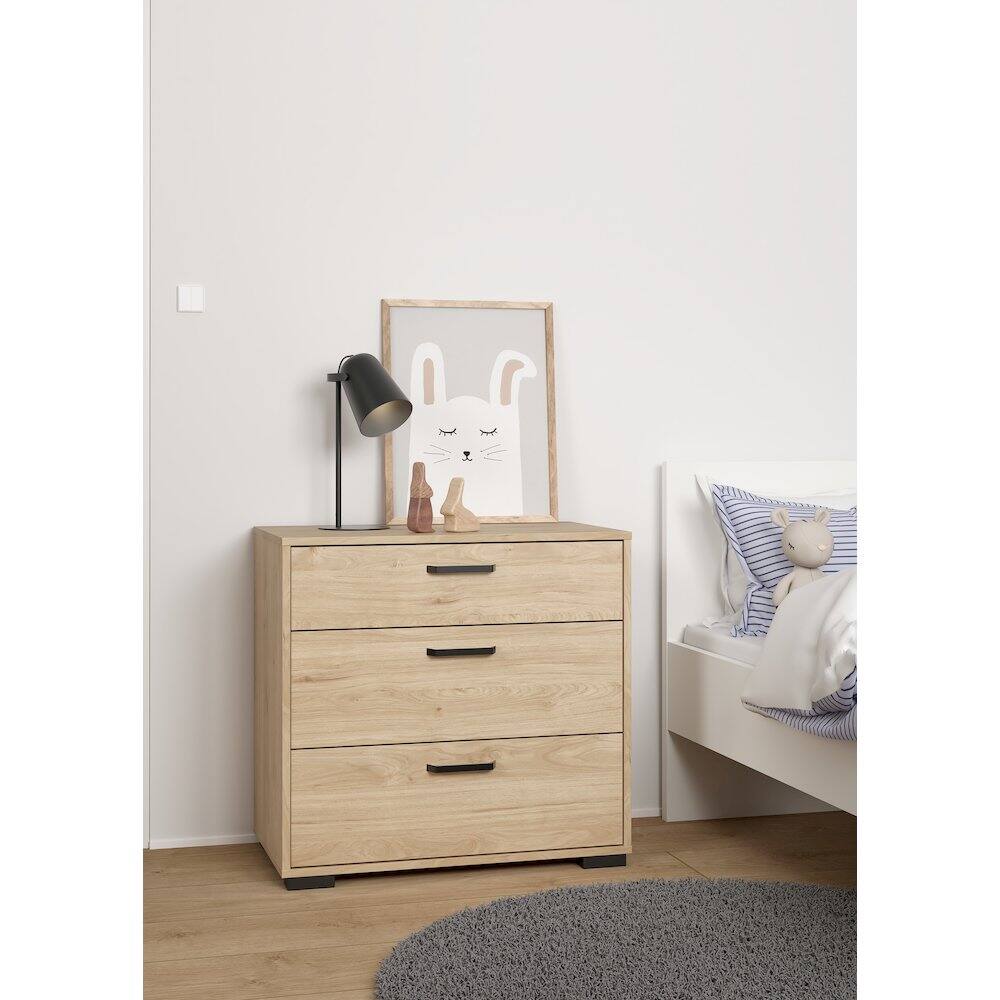 Angle. Tvilum - Sofia 3 Drawer Chest, Jackson Hickory - Brown.