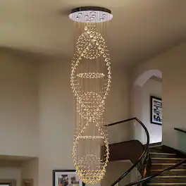 Siljoy - 98.4" Modern Spiral Gold K9 Crystal Chandelier, Luxury Pendant Light for High Ceiling Staircase Villa Hallway - Chrome and Gold