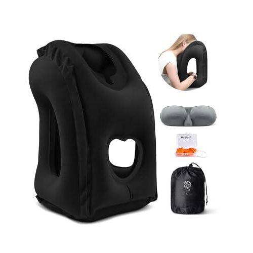 Pacoar Cade - Inflatable Travel Pillow Airplane Neck Comfortably Supports Head And Chin For Airplanes Trains Cars Office Napping On - Black-Medium
