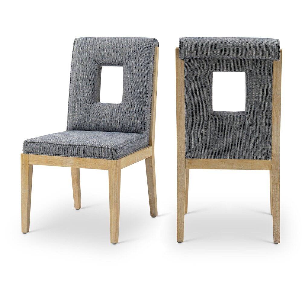 Meridian Furniture - Gwendolyn Navy Linen Textured Fabric Dining Side Chair, Set of 2 - Blue