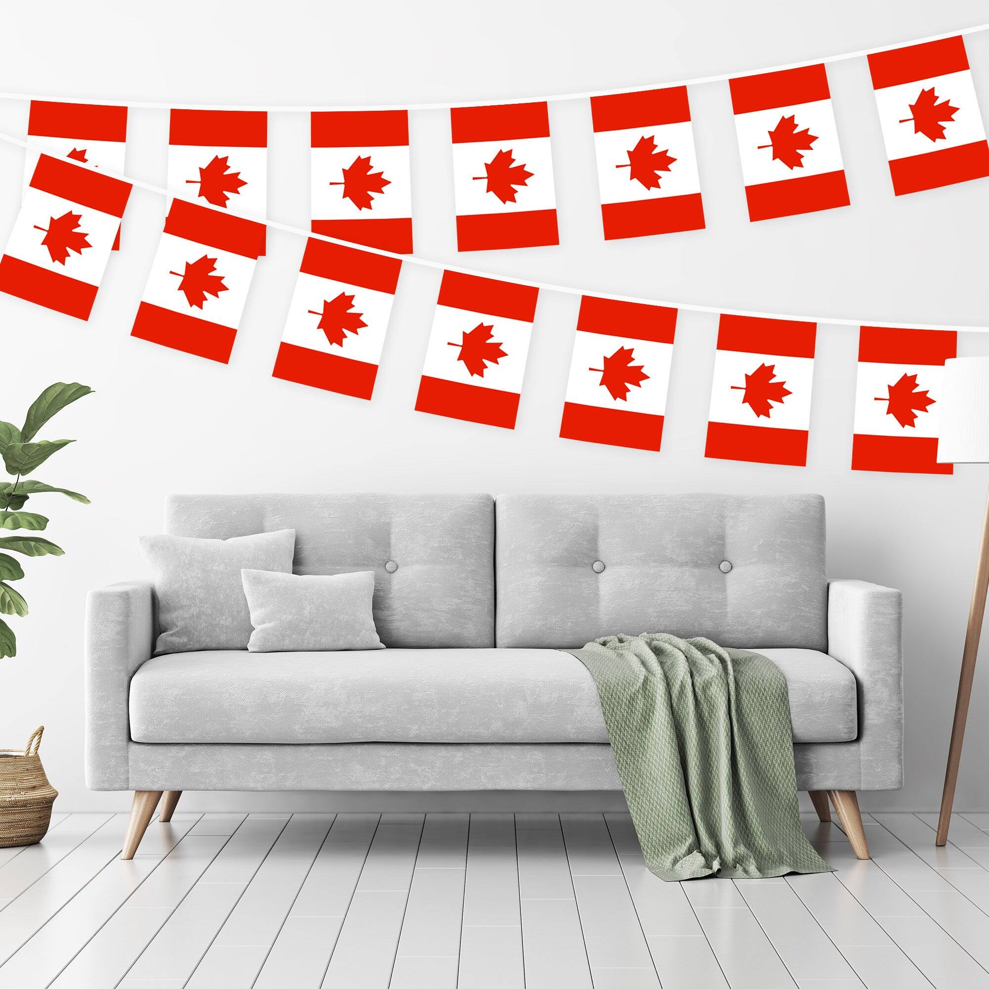Angle. G128 - Canada Flag Bunting Banner, 33 ft String with 38 Mini Flags (8.2 x 5.5 in), 150D Polyester. - Assorted Colors.