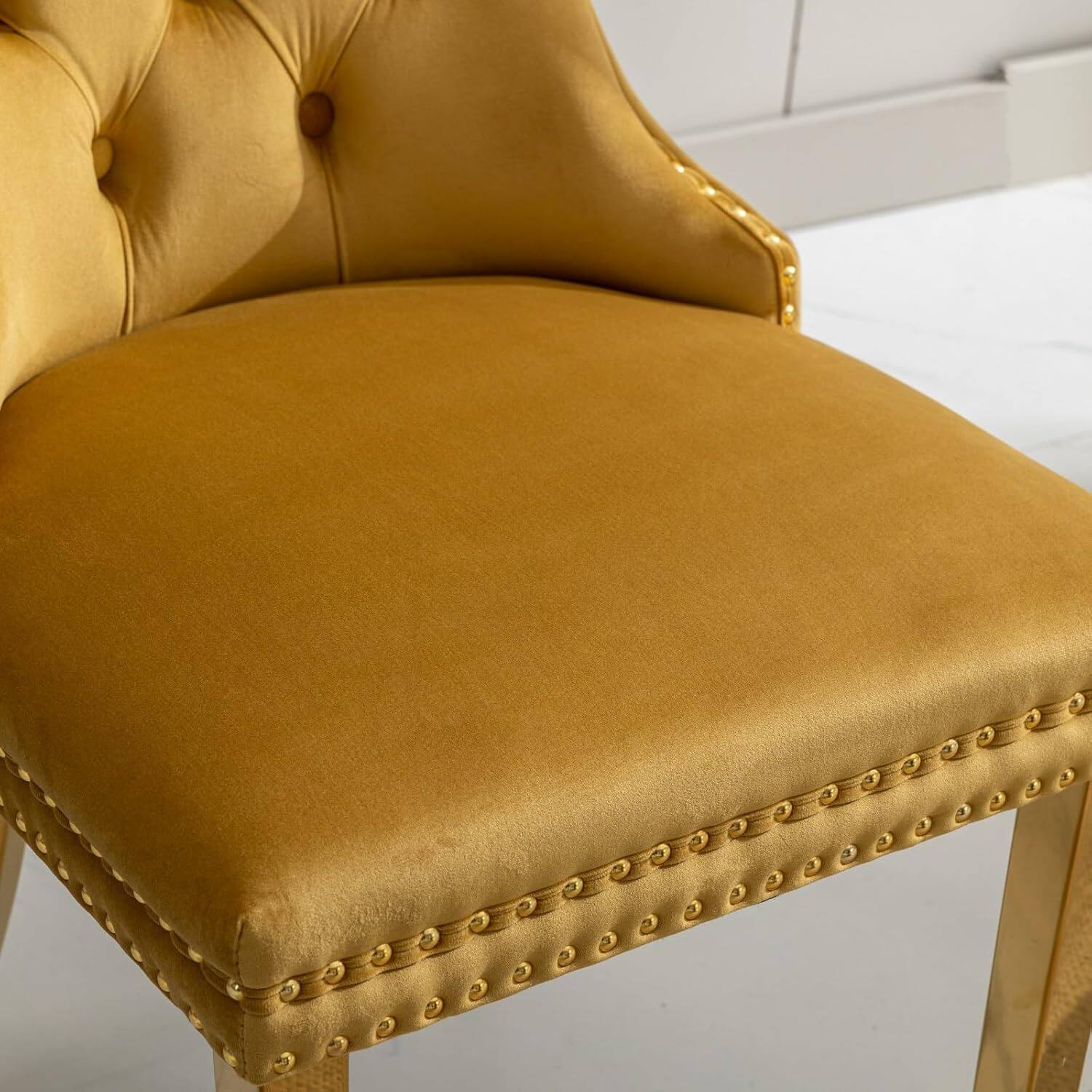 Alt View 5. Trinkets Crazed - Velvet Dining Chair Set of 2 Upholstered Tufted Dining Room Chair with Nailhead Trim - gold.