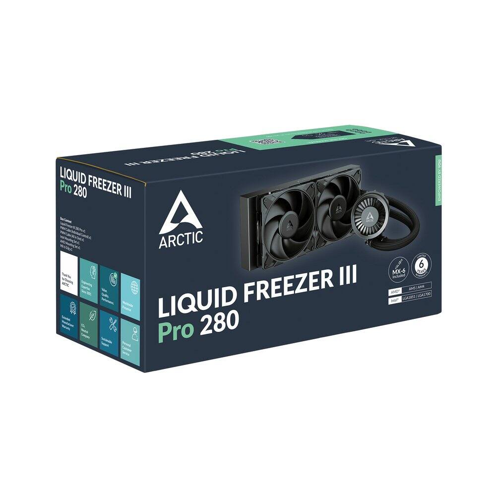 ARCTIC LIQUID FREEZER III Pro 280  
MX-6  
AMD AM4 / AM5  
Intel LGA 1700  
6 Fans
