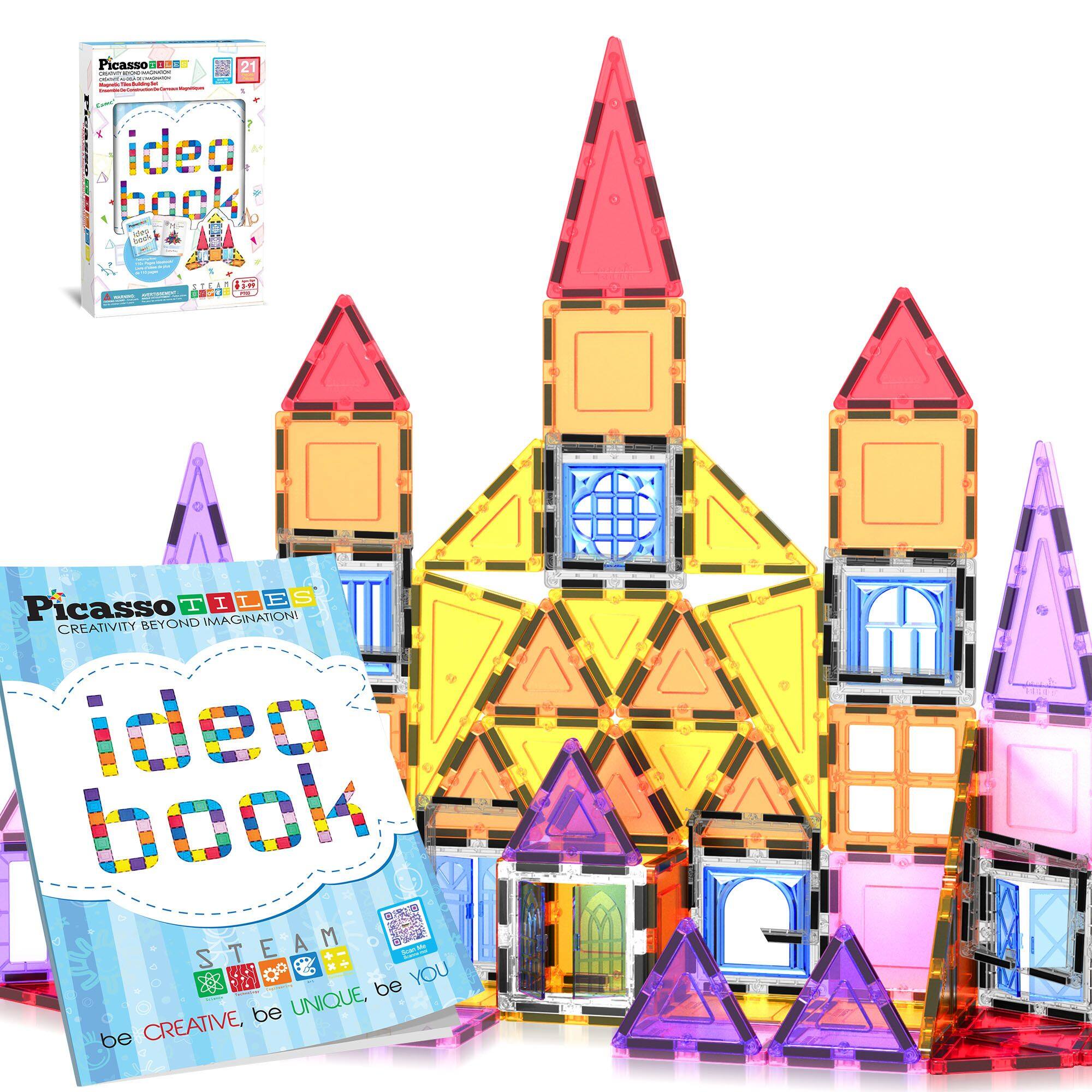 PicassoTiles - PICASSO-TILES Magnetic Tiles for Kids, Building Set with Windows and Doors, Instruction Booklet Included