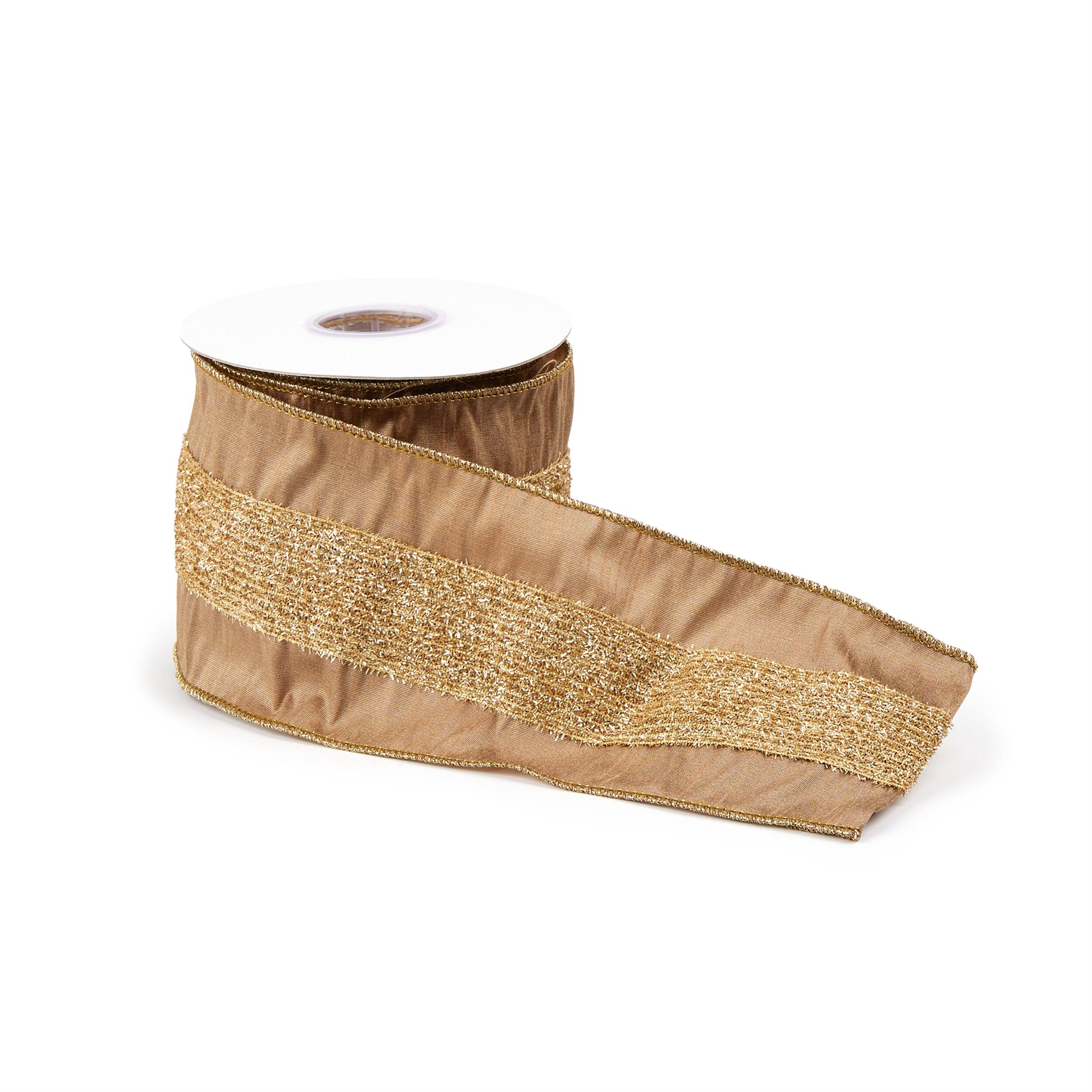 Left. BreeBe - Gold Shimmer Wired Ribbon (Set of 2) - Gold.