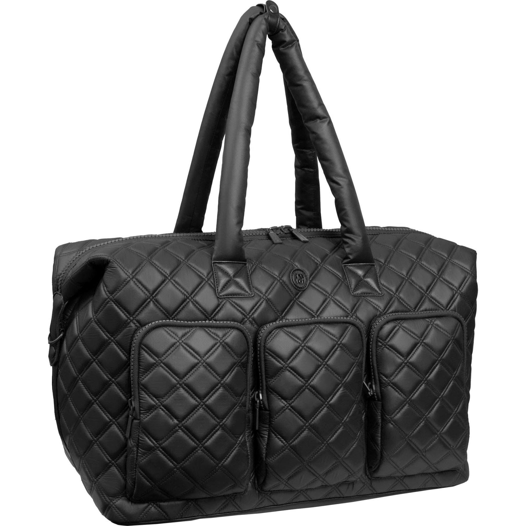 Back. Joan & David - 22-Inch Diamond Quilted Parachute Nylon 3-Pocket Duffel Bag - 367-BLACK.