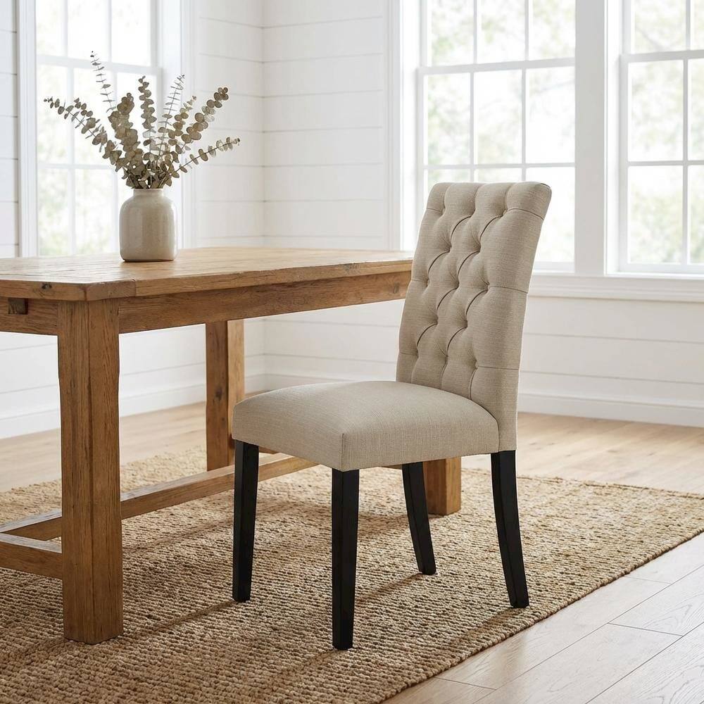 Angle. FurniFact - Fabric dining chair with plush backrest and comfortable seat - Beige.
