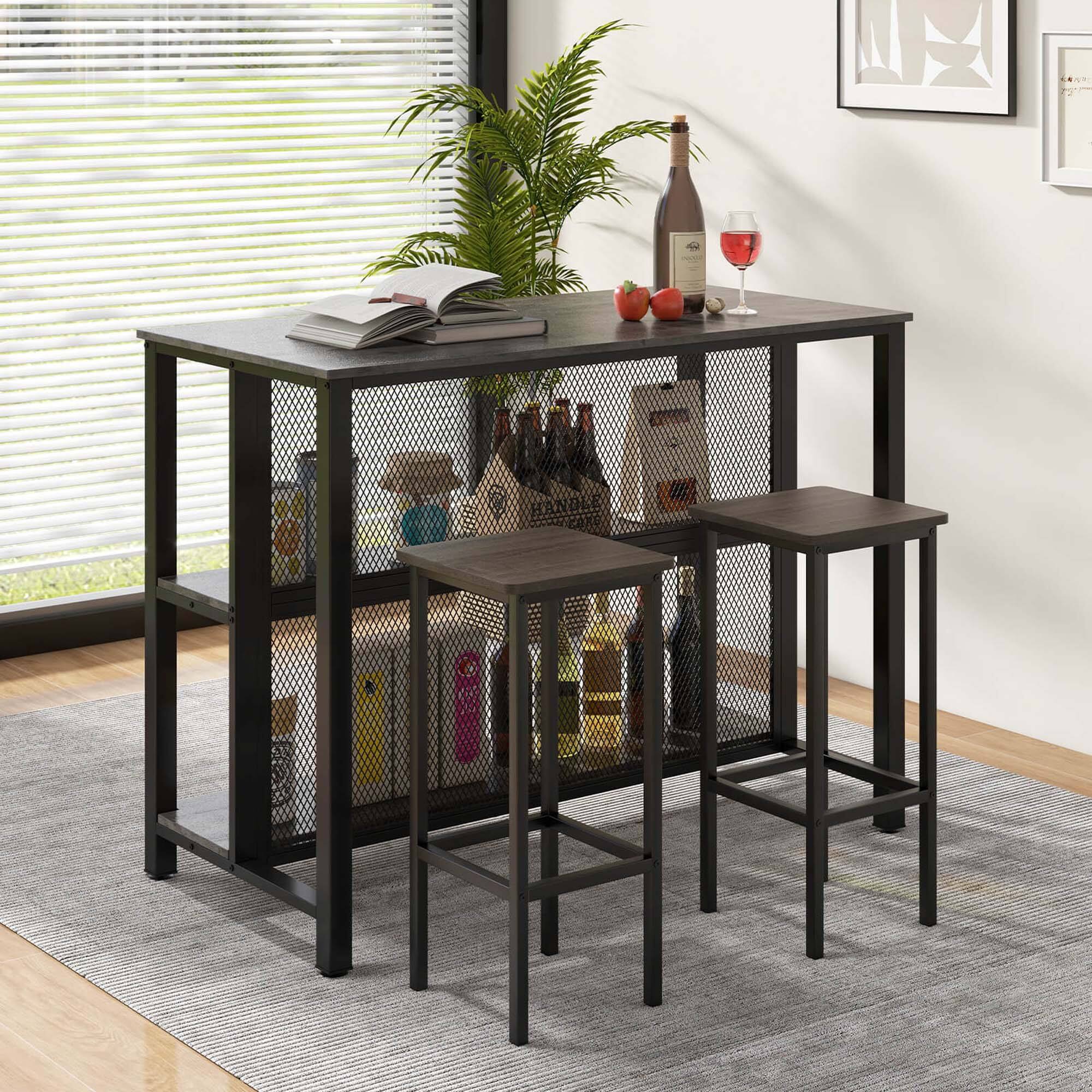 Alt View 4. Costway - 36" Tall 3-Tier Bar Table with Storage Metal Frame Adjustable Foot Pads - Grey.
