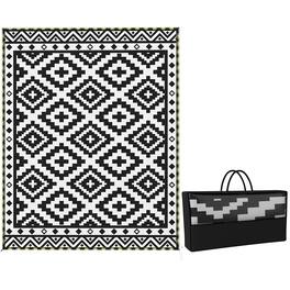 Outsunny - Rug Carpet Reversible Plastic Straw Rug with LED Lights 10' x 8' for - Black and White