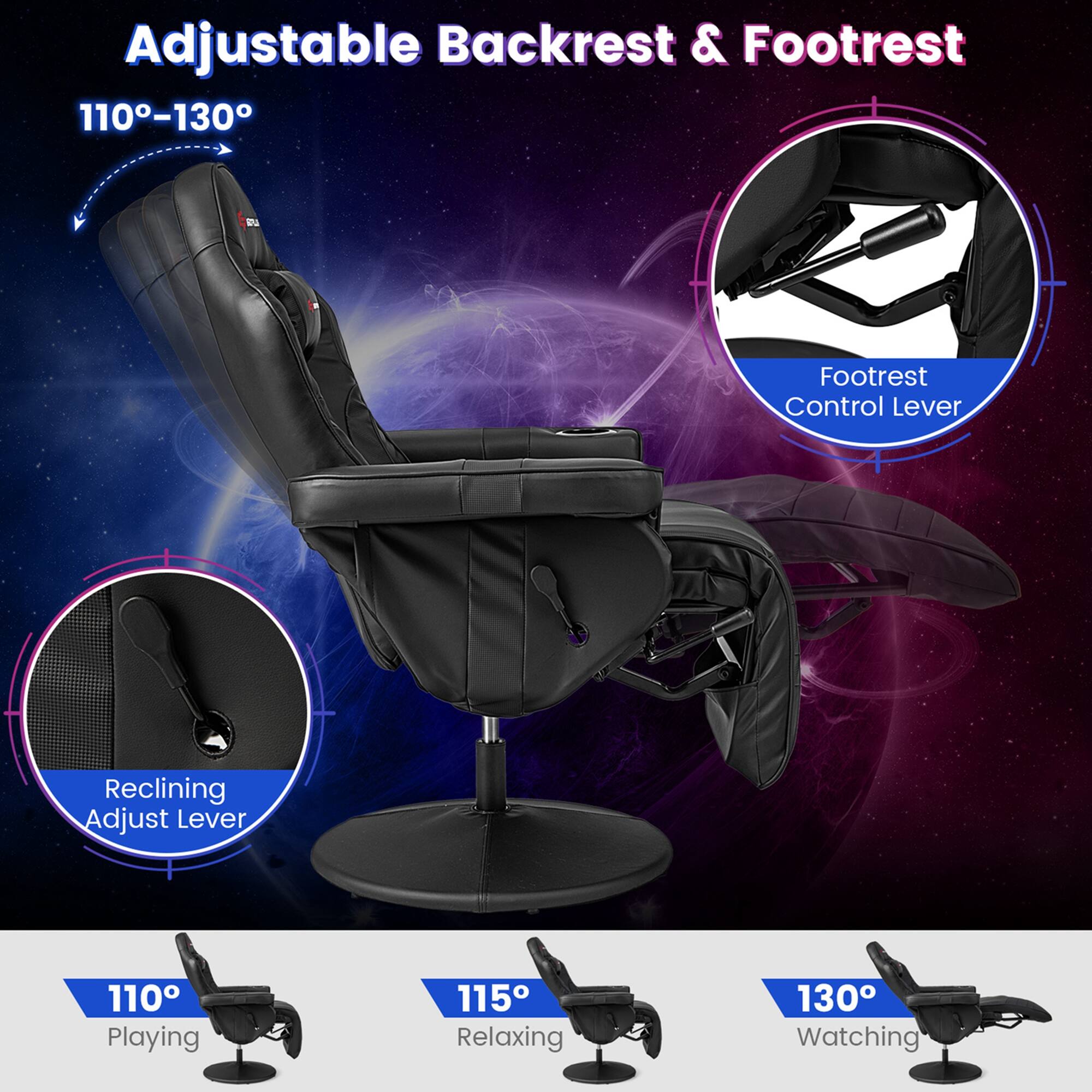 Adjustable Backrest & Footrest 110-130 2u Footrest Control Lever Reclining Adjust Lever 110 Playing 115 Relaxing 130 Watching