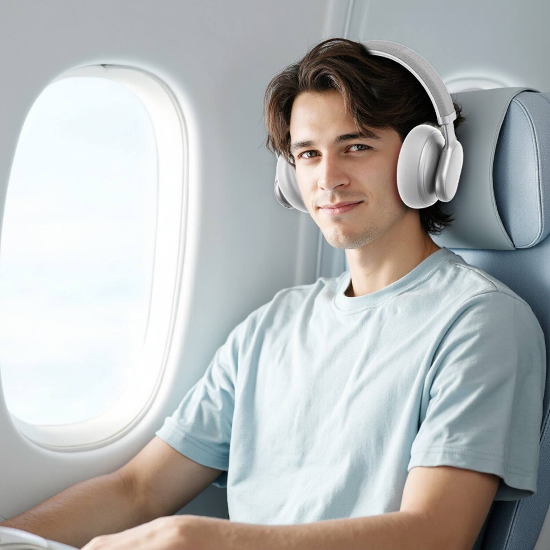 Alt View 2. VEAT00L - VEATOOL T1 Bluetooth Headphones Over Ear,72H Playtime, Wireless Headphones with Microphone,Hi-Res Audio Foldable - Silver.