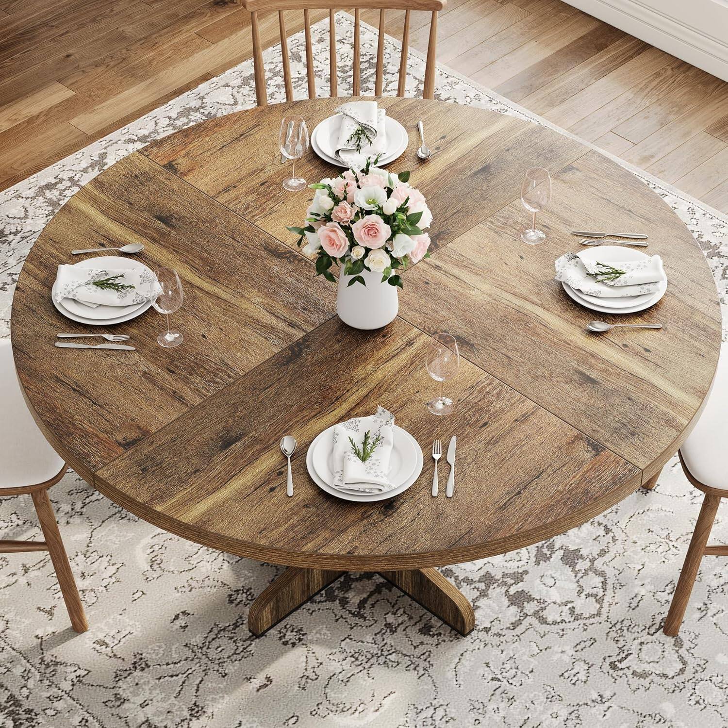 Alt View 5. Acekool - Kitchen Table Round Dining Table for 4 47 in Rustic Kitchen Table - Yellow.