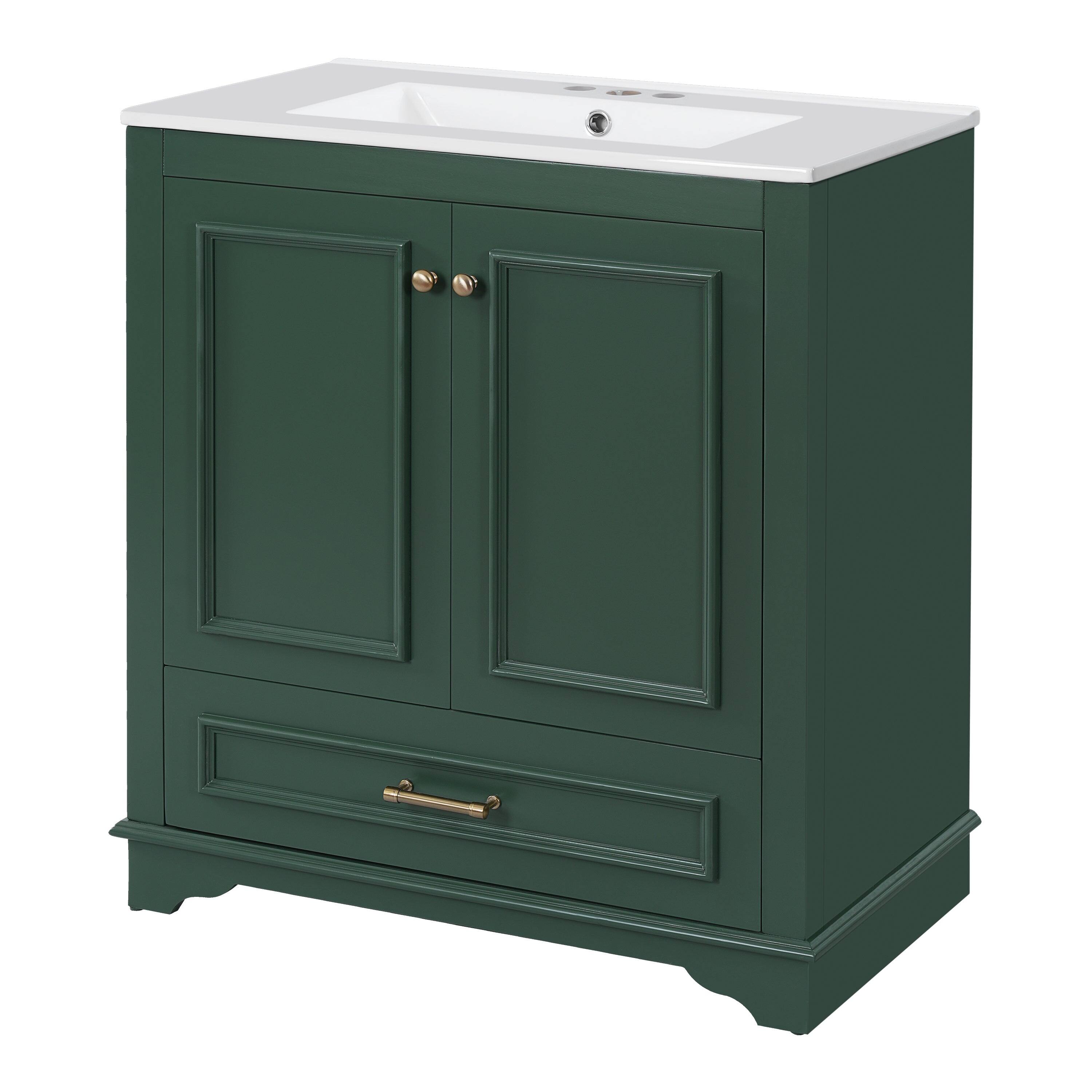 Alt View 10. Boyel Living - 30 Inch Bathroom Vanity with Ceramic Sink Solid Wood Frame Green - Green.