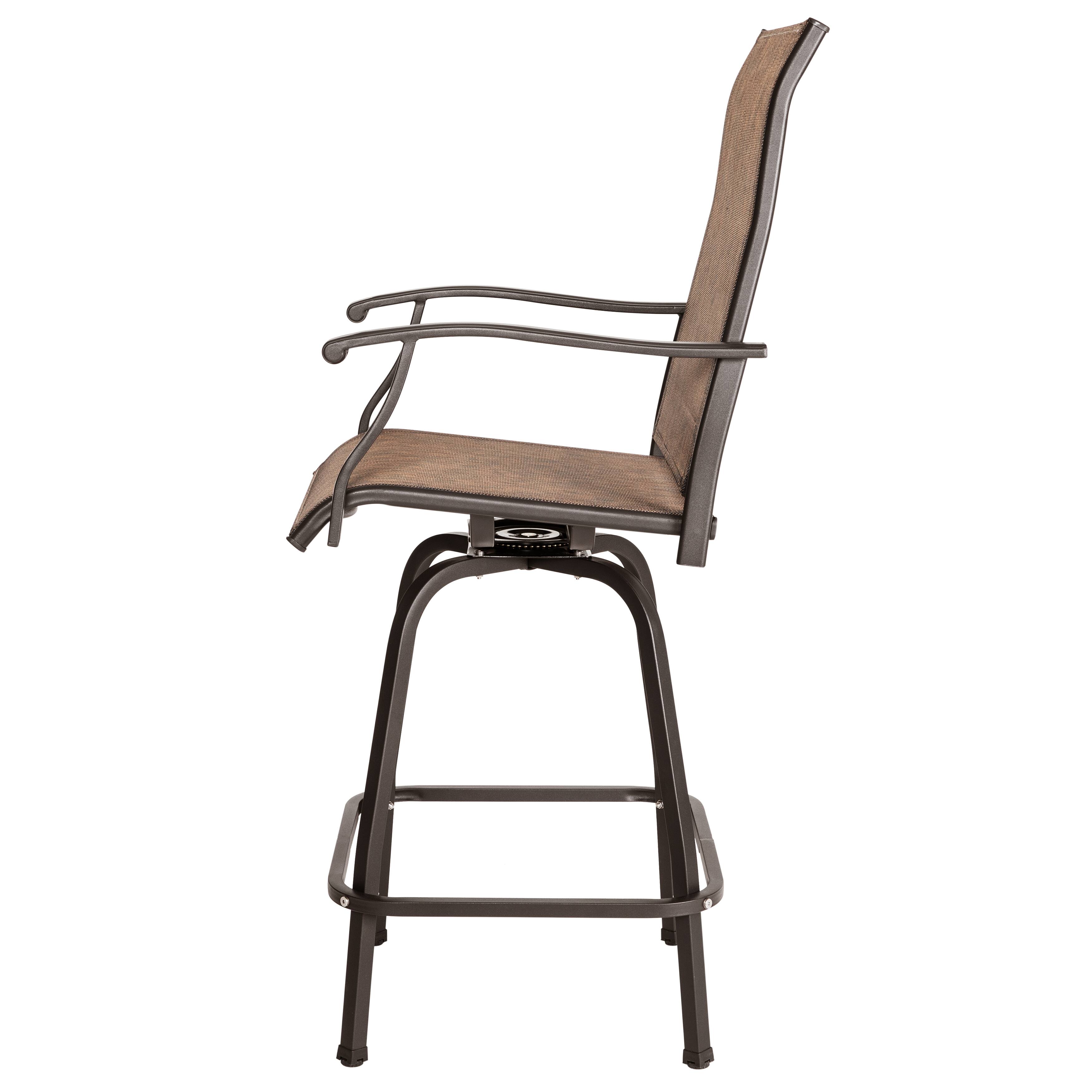 Alt View 7. Nuu Garden - Outdoor Patio 2-Piece Iron Swivel Bar Stools with Armrests, All-Weather Textilene - Brown with Gold Speckles.