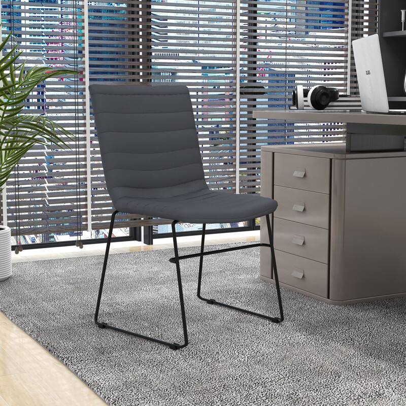 Left. LeisureMod - Zylar Office Guest Chair with PU Leather, Foam Cushion & Stainless Steel Base - Grey Leather.