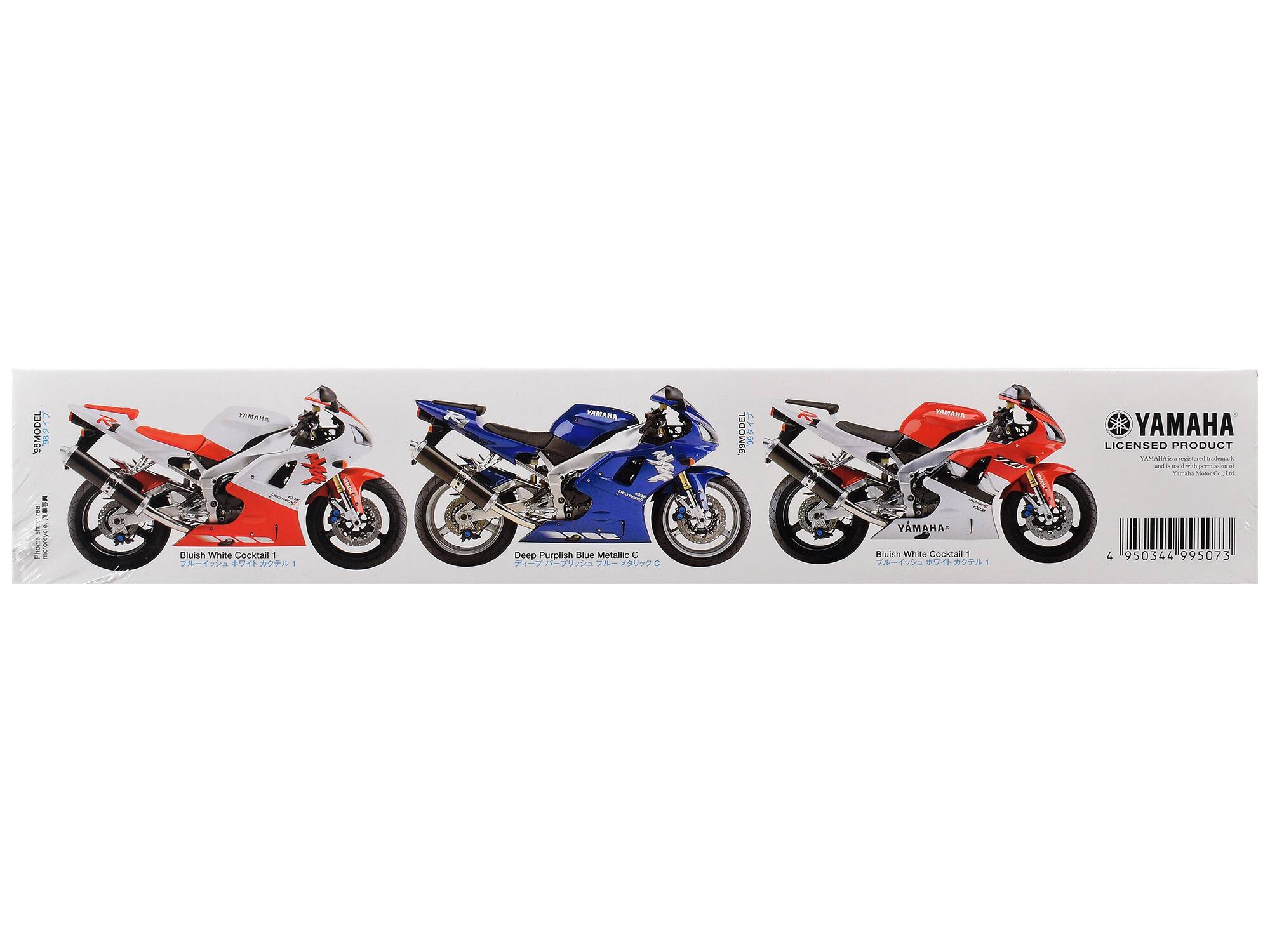 98 MODEL 98 - Photosh motorcycle.

R1
YAMAHA Bluish White Cocktail 1

MODEL 99
R1
YAMAHA Deep Purplish Blue Metallic C

YAMAHA LICENSED PRODUCT
YAMAHA - Dluish White Cocktail 1

YAMAHA is a registered trademark and is used with permission of Yamaha Motor Ltd.