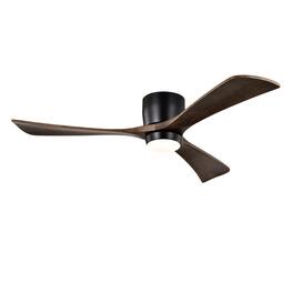Loheer - 52 Inch Flush Mount Wood Ceiling Fan with Light Matte Black Quiet DC Motor Remote for Bedroom Living Room