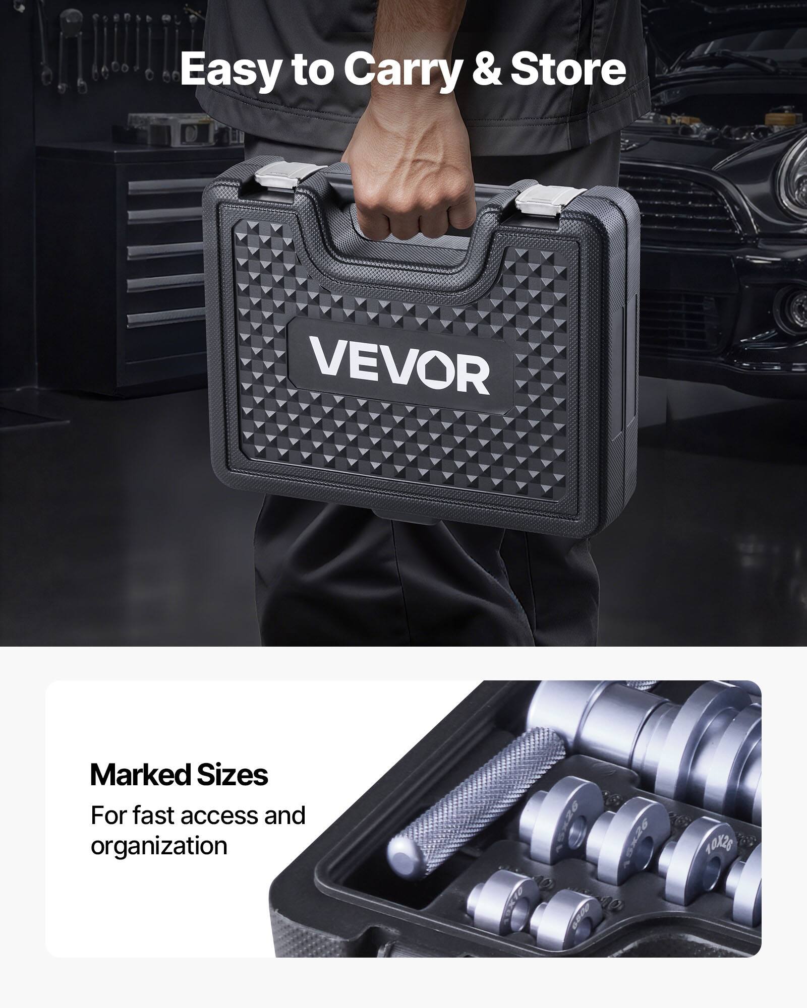 Easy to Carry & Store

VEVOR

Marked Sizes

For fast access and organization