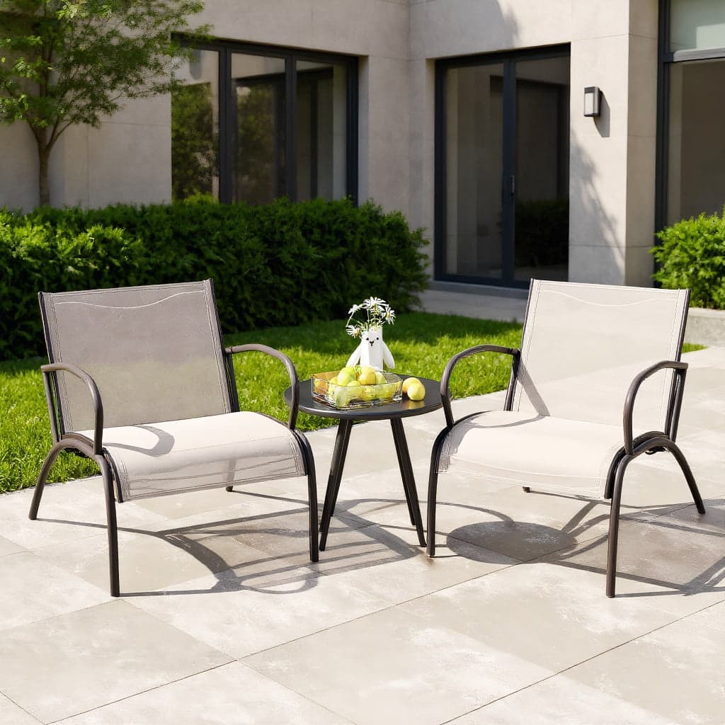 Kadyn - Patio Furniture Sets,Outdoor & Patio Furniture Sets,3 Piece Patio Metal Aluminum Wide Armchair and Table Set - Brown