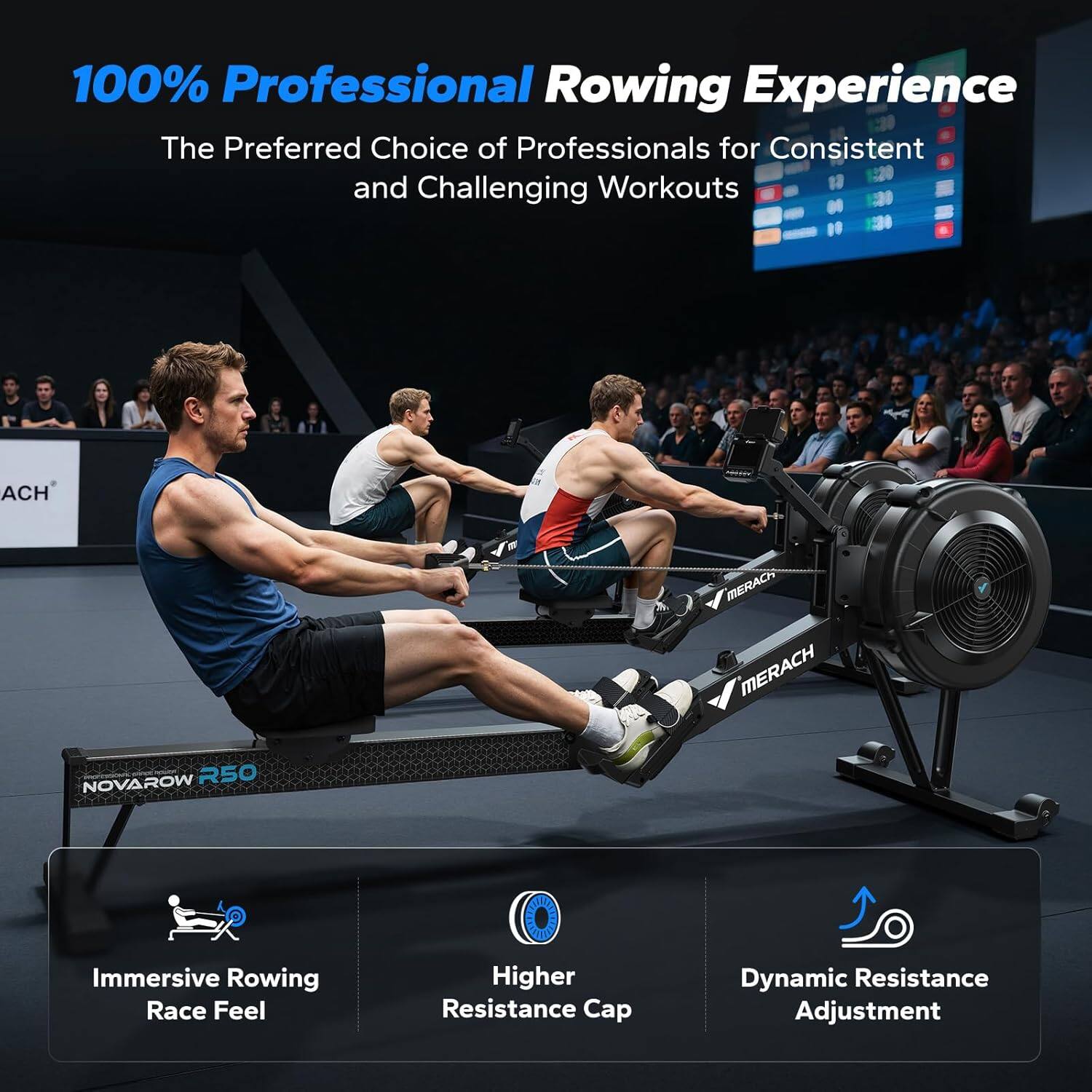 100% Professional Rowing Experience  
The Preferred Choice of Professionals for Consistent and Challenging Workouts  

- Immersive Rowing Race Feel  
- Higher Resistance Cap  
- Dynamic Resistance Adjustment