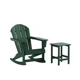 WestinTrends - Malibu Outdoor Patio Rocking Adirondack Chairs with Side Table Set - Dark Green