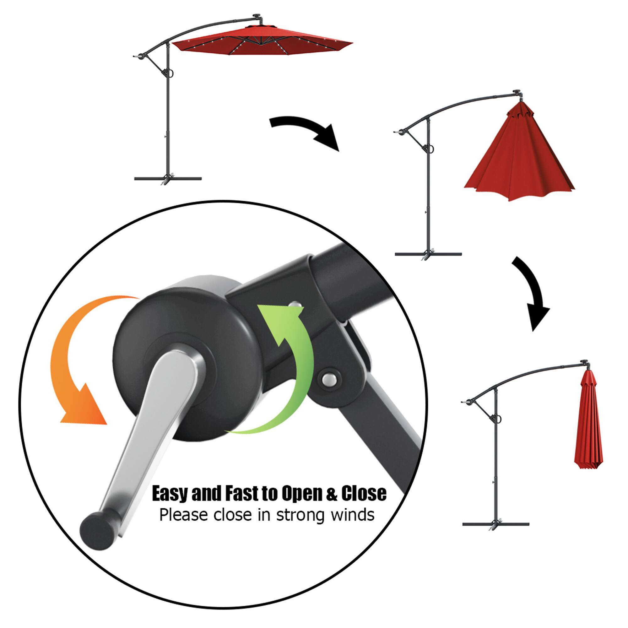 Easy and Fast to Open & Close
Please close in strong winds