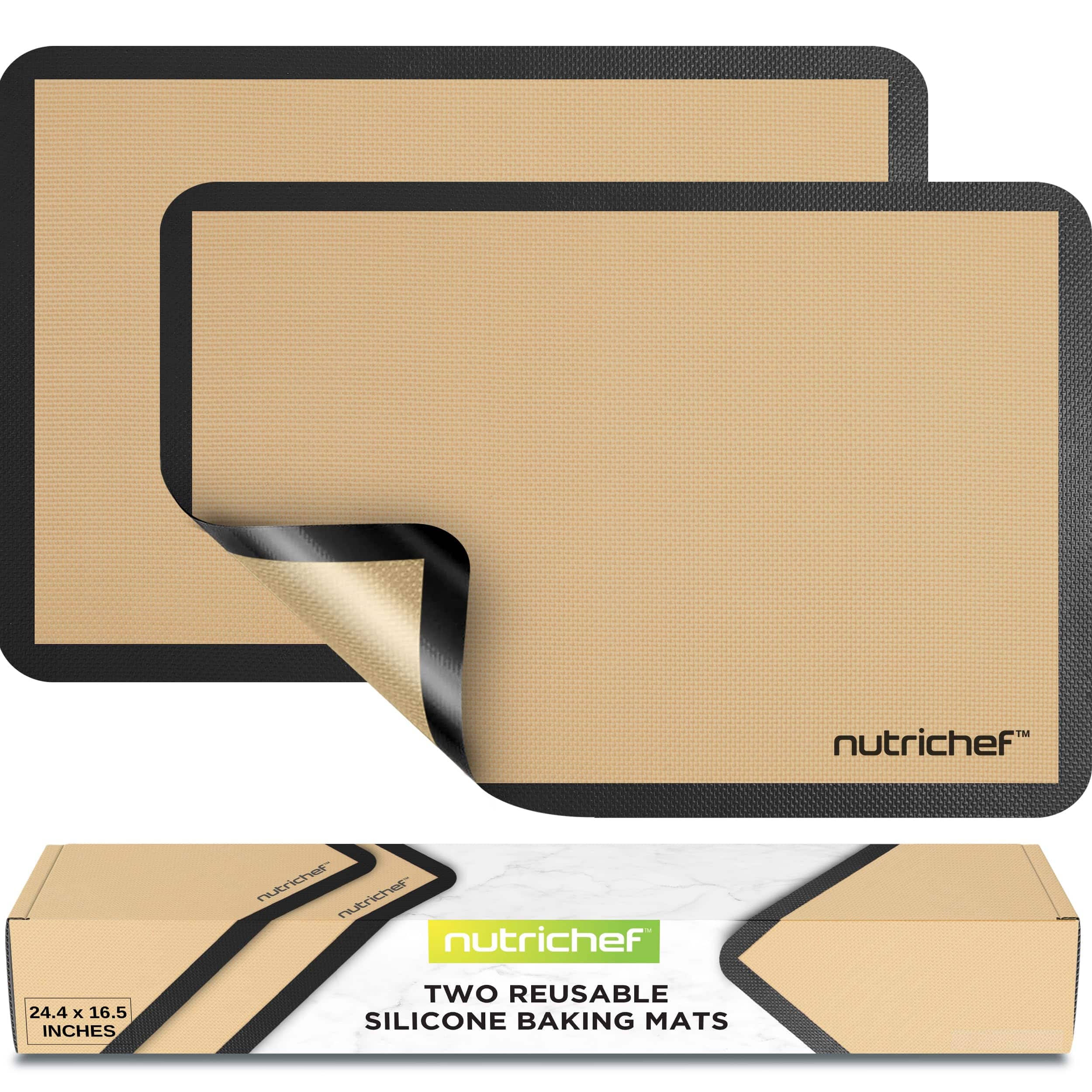 NutriChef - Silicone Baking Mats – 2 Non-Stick, Food-Grade Silicone for Full Pans, Oven-Safe, Black Color (NUBAPABK14)