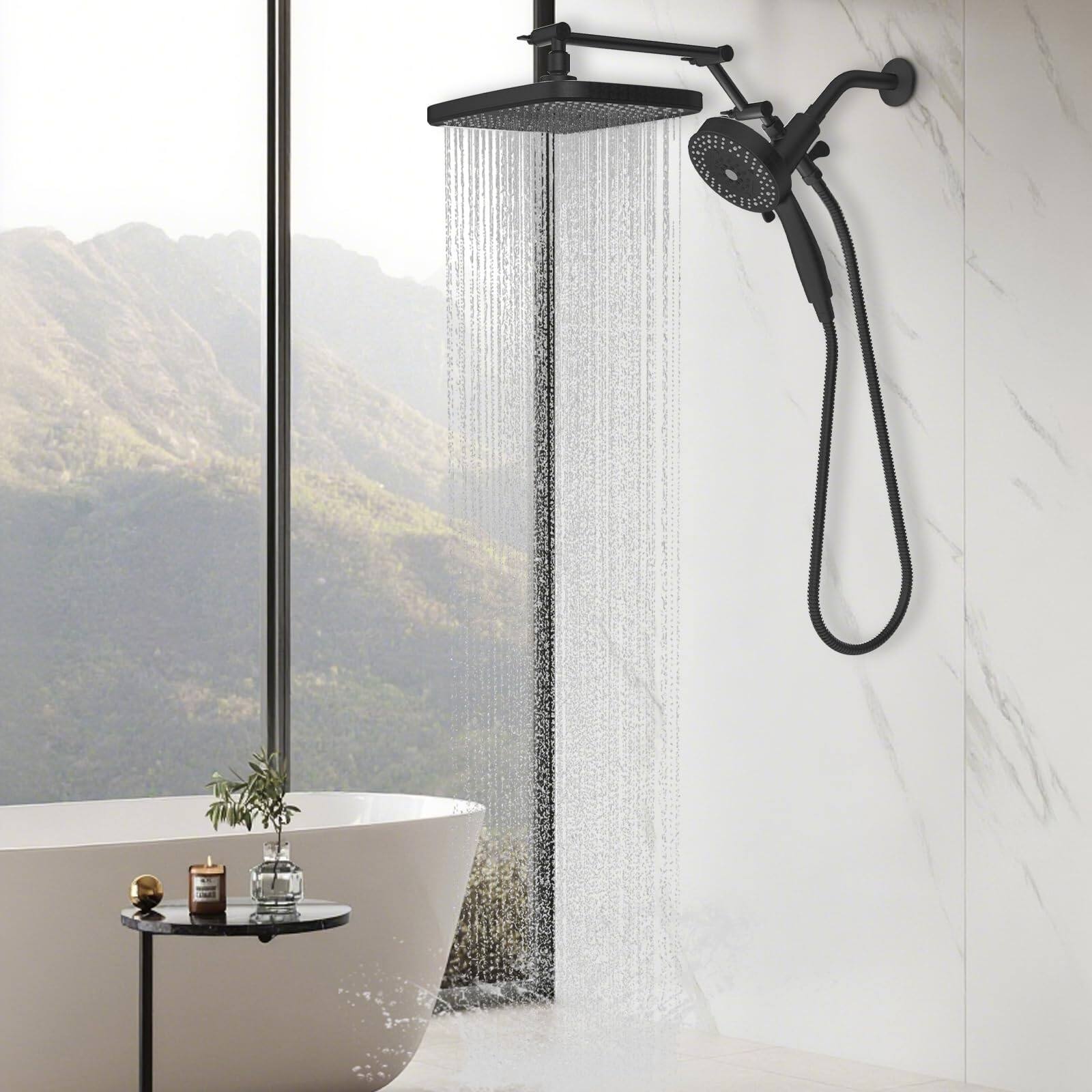 Alt View 1. Dazzed Corner - Rain Shower Head with Handheld Spray Combo, High Pressure Filtered - Black.