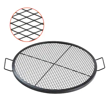 Front. VEVOR - X-Marks Fire Pit Grill Grate,Round Cooking Grate,Heavy Duty Steel Campfire BBQ Grill Grid with Handle and Support X Wire - Black.
