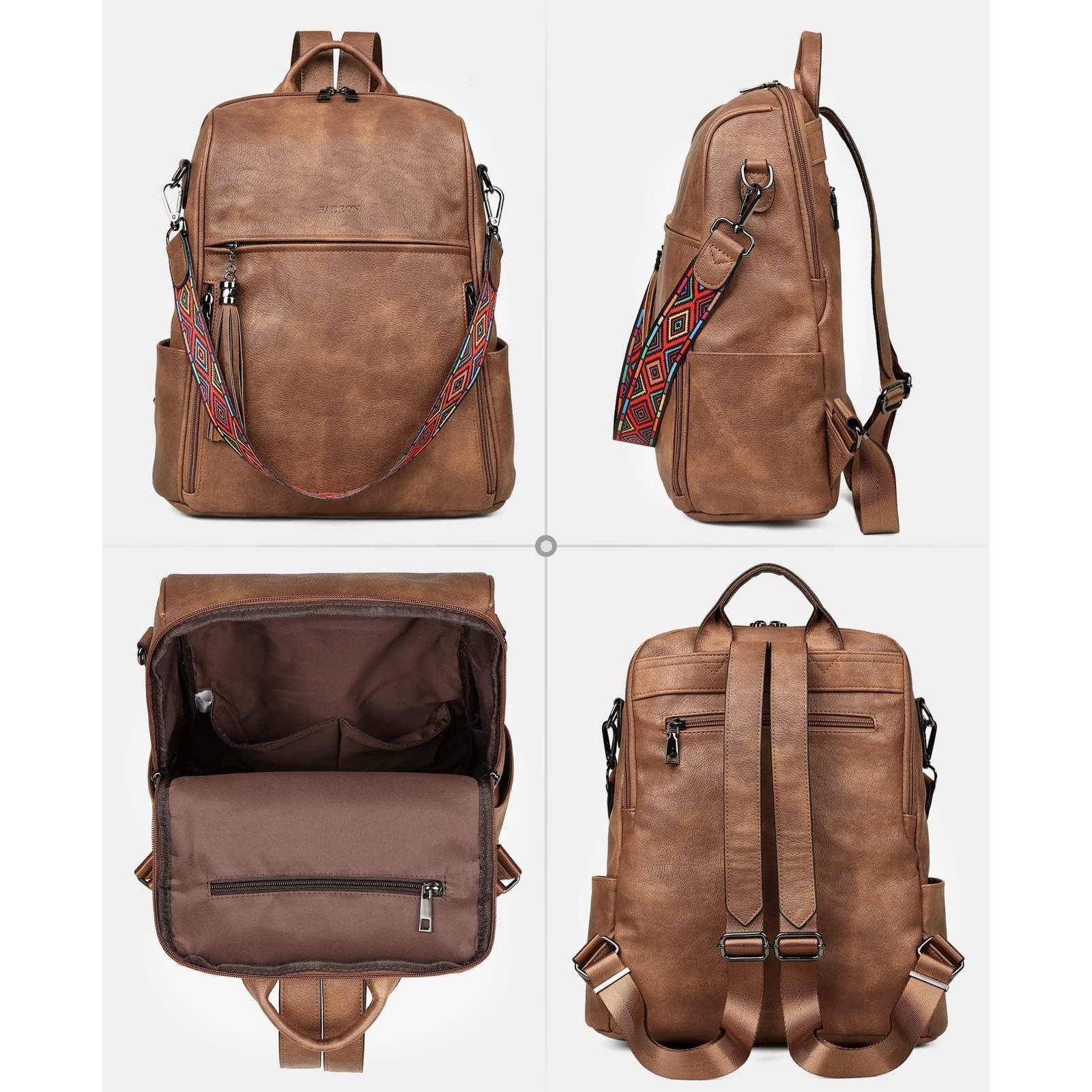 Alt View 3. Cozy Serene - Leather Backpack Purse For Women Designer Travel Purses Pu Fashion Ladies Shoulder Bag With Tassel - 1 Pure Black-Medium (14-in Height).