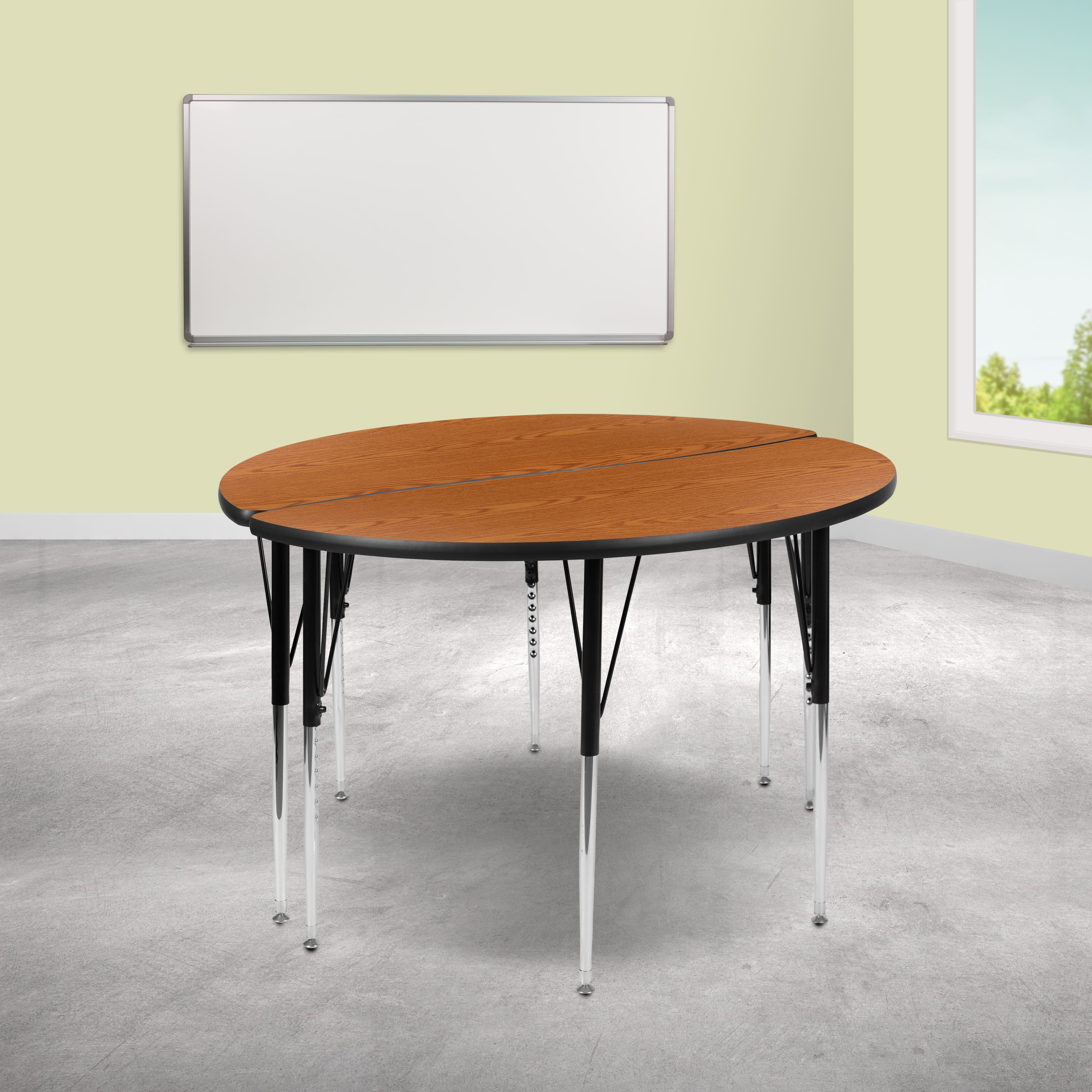 Emma + Oliver - 2 Piece 47.5" Circle Wave Collaborative Grey Adjustable Activity Table Set - Oak