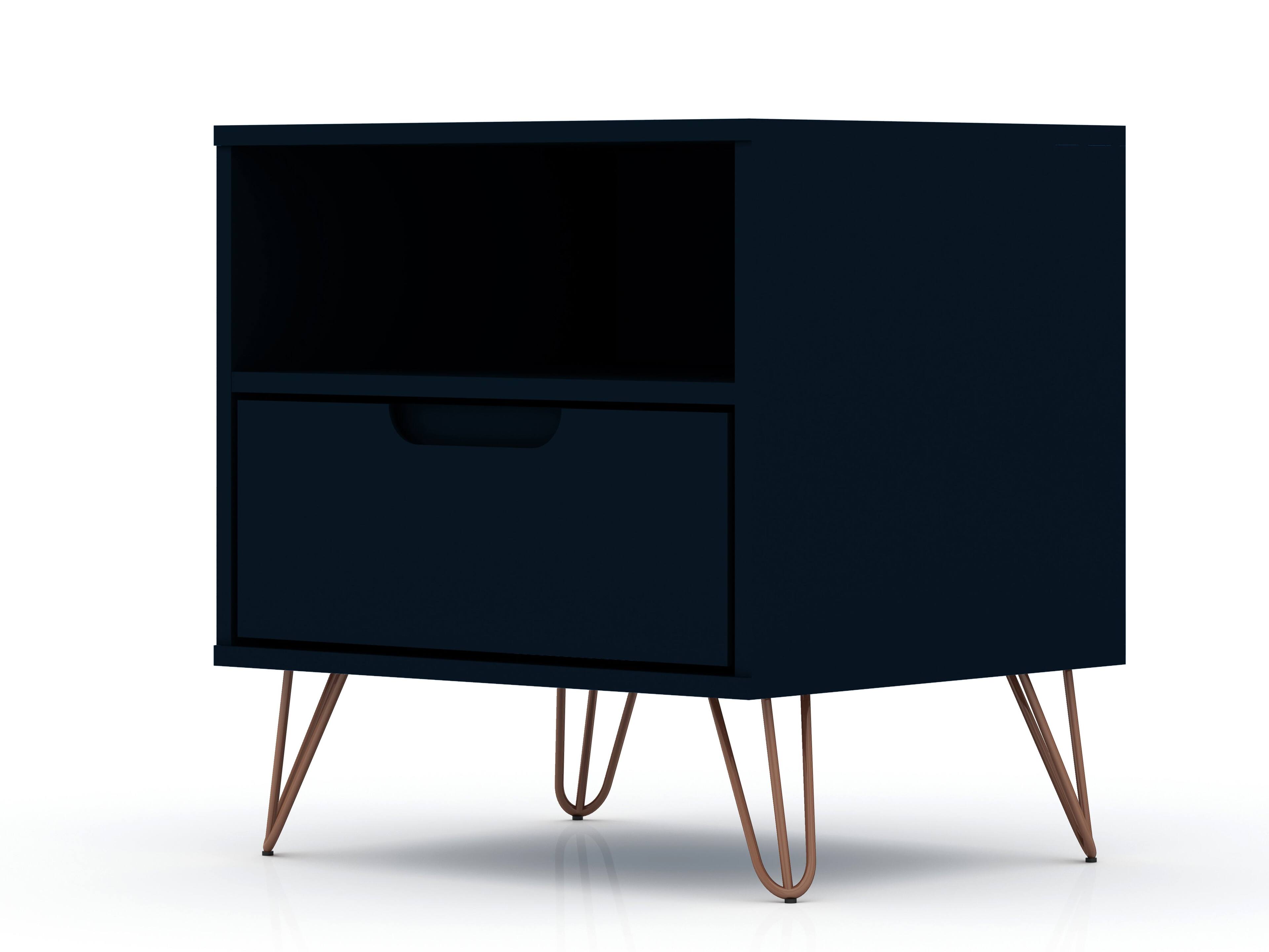 Alt View 5. Manhattan Comfort - Rockefeller Mid-Century Modern 20" Nightstand - Midnight Blue.