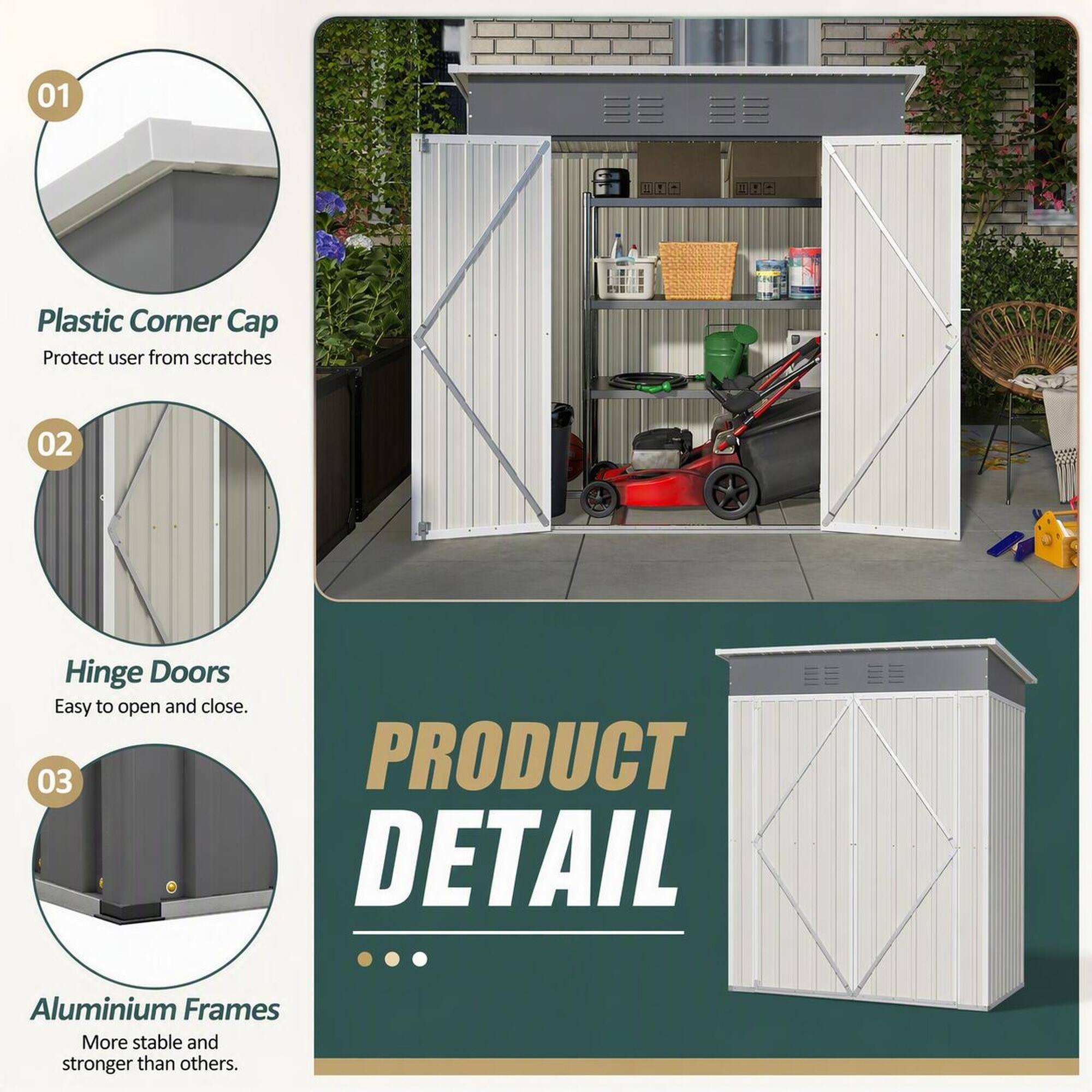 01
Plastic Corner Cap Protect user from scratches

02
Hinge Doors Easy to open and close

03
Aluminium Frames More stable and stronger than others.