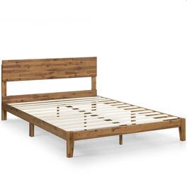Hivvago - King size Modern Wood Platform Bed Frame with Headboard in Medium - Brown