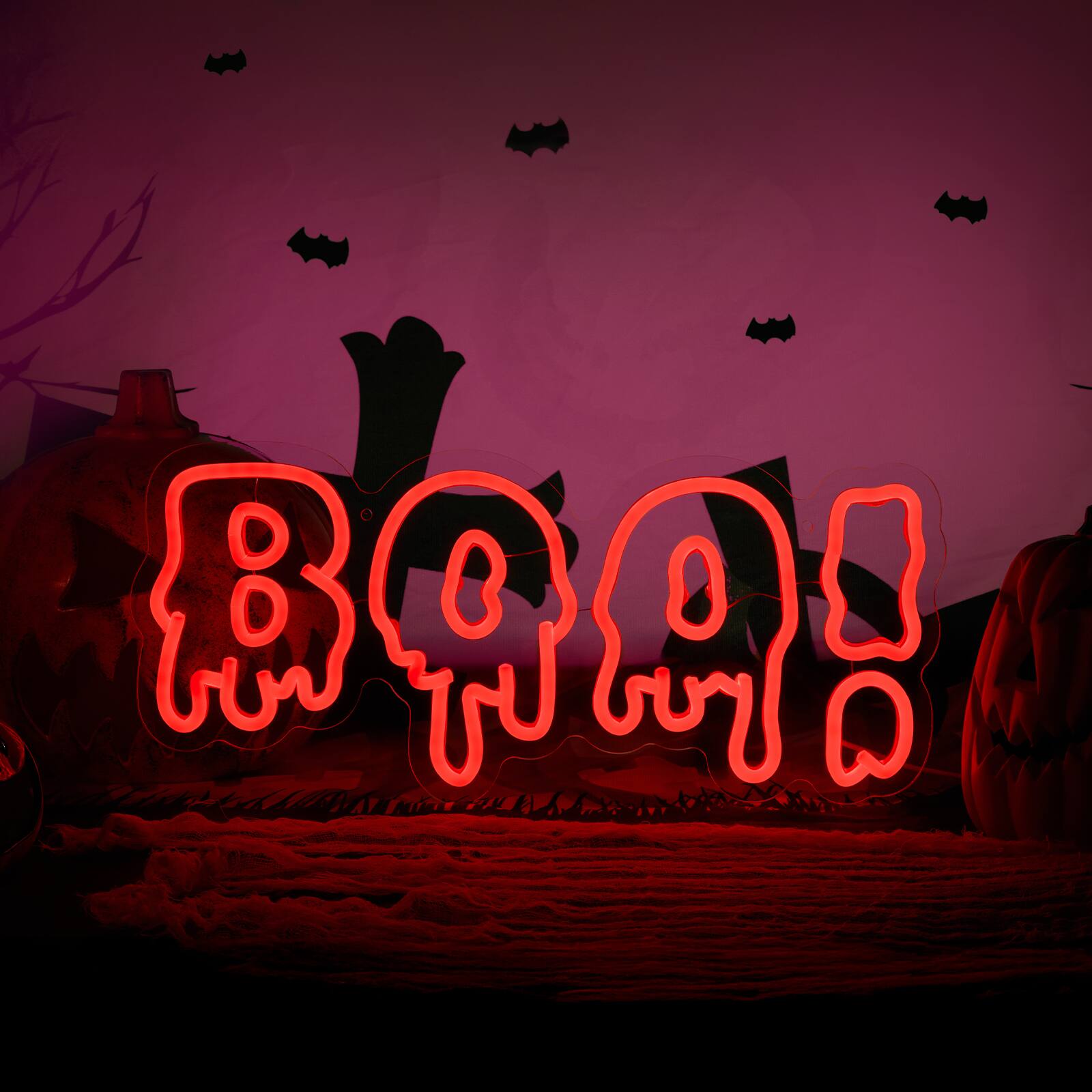 Alt View 7. Fitnate - "BOO" Halloween Neon Sign - Red.