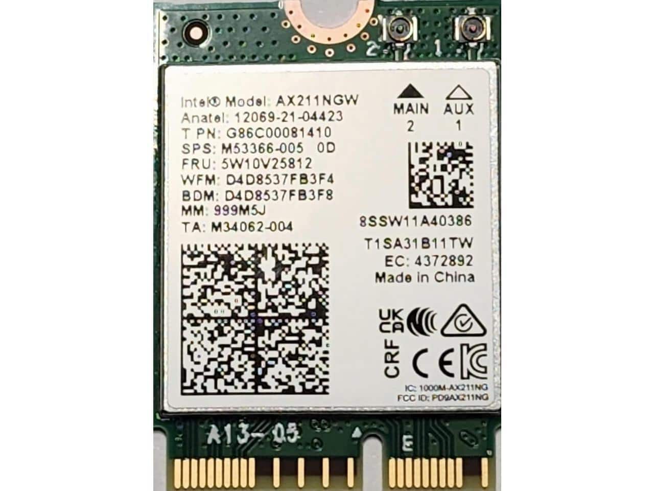 Intel - AX211 WiFi 6E CNVio2 Adapter Tri-Band 2.4/5/6GHz 2.4Gbps 802.11ax CRF Card BT 5.3