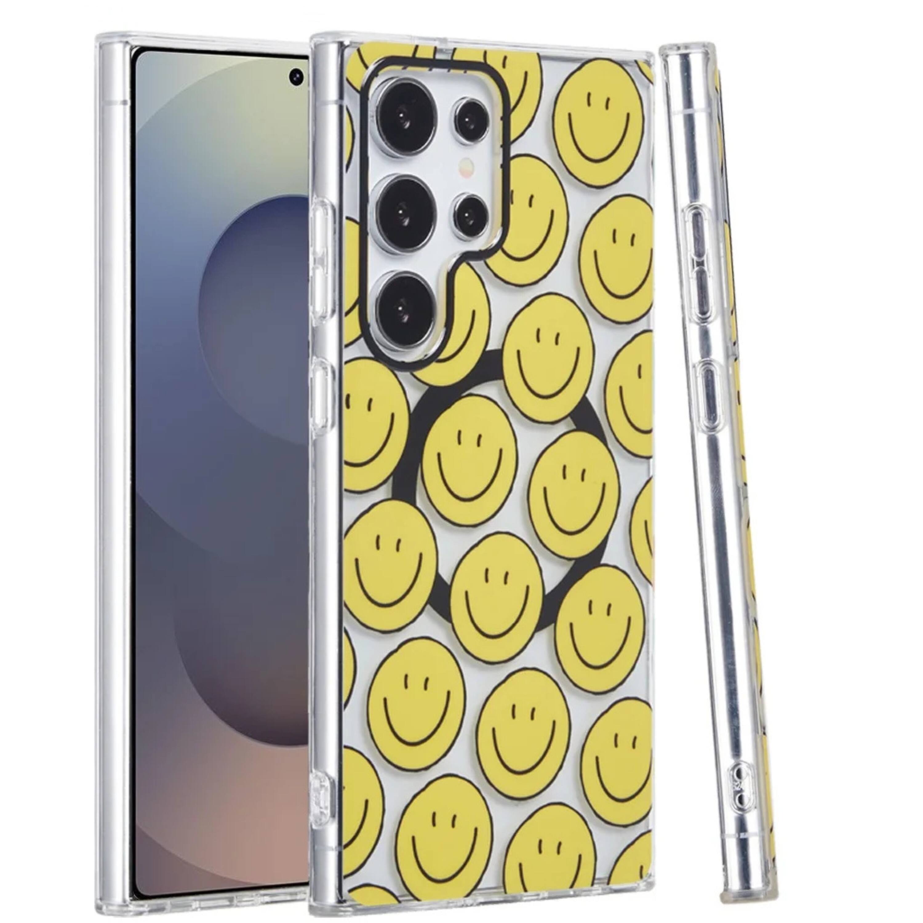 Angle. Kitcheniva - Dual Layer TPU Shockproof Phone Case With Tempered Glass For Samsung S25 Ultra Smileys - Smile.