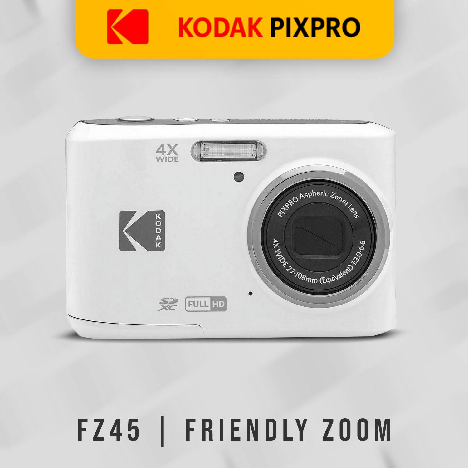 KODAK PIXPRO 4X WIDE KODAK S FULL HD XC Aspheric Zoom PIXPRO Lens 4X WIDE 1:3.0-6.6 WIDE27-108mm (Equivalent) FZ45 | FRIENDLY ZOOM
