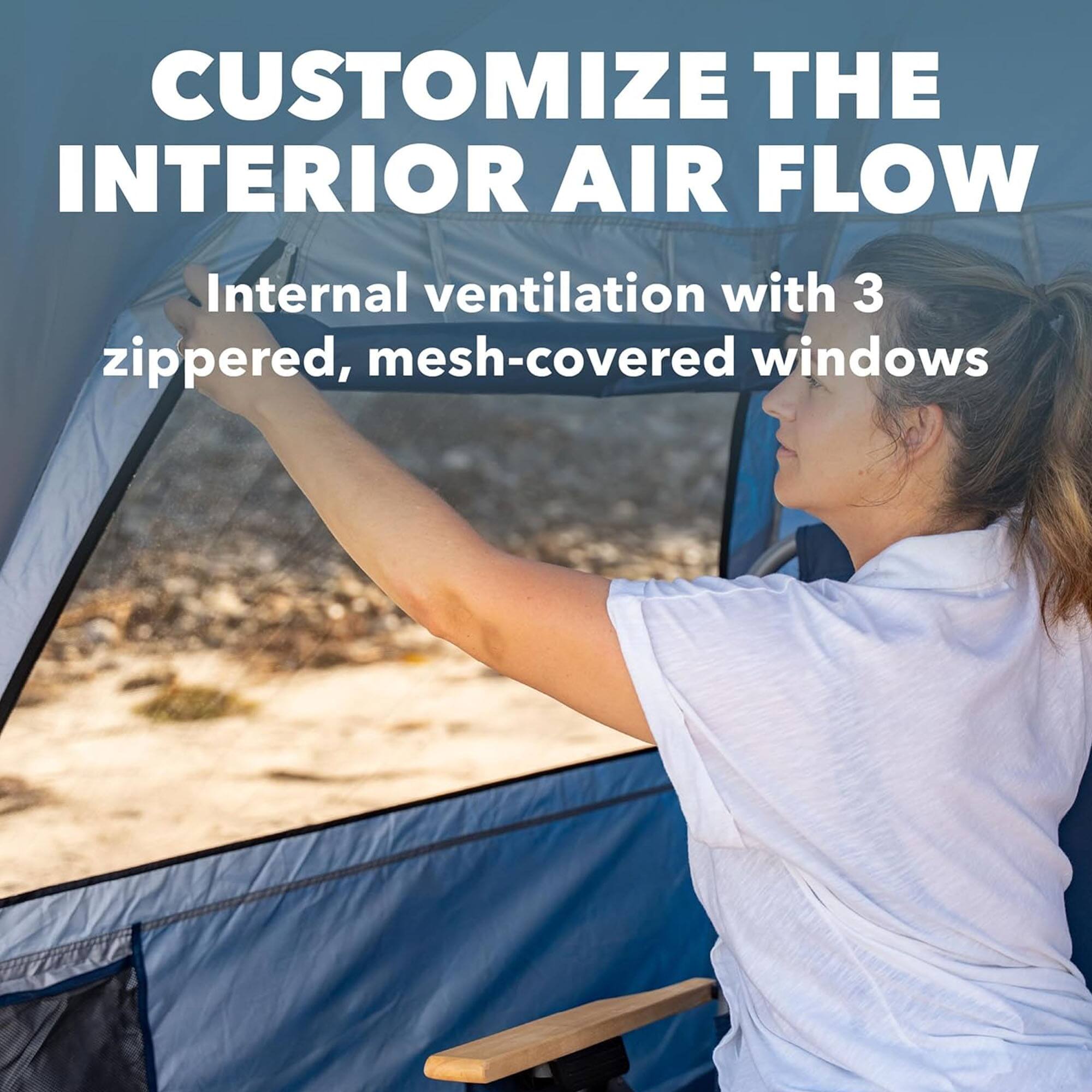 CUSTOMIZE THE INTERIOR AIR FLOW

Internal ventilation with 3 zippered, mesh-covered windows