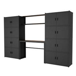 Fleximounts - 5-Shelf Heavy-Duty Garage Cabinet & Workstation System with Side Pegboards, 120"W x 71"H x 16"D - Black