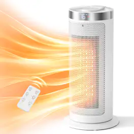 Airo Comfort - 1500-Watt 15 in Oscillating Ceramic Portable Space Heater with 12-Hour Timer LED Display and Remote Control White