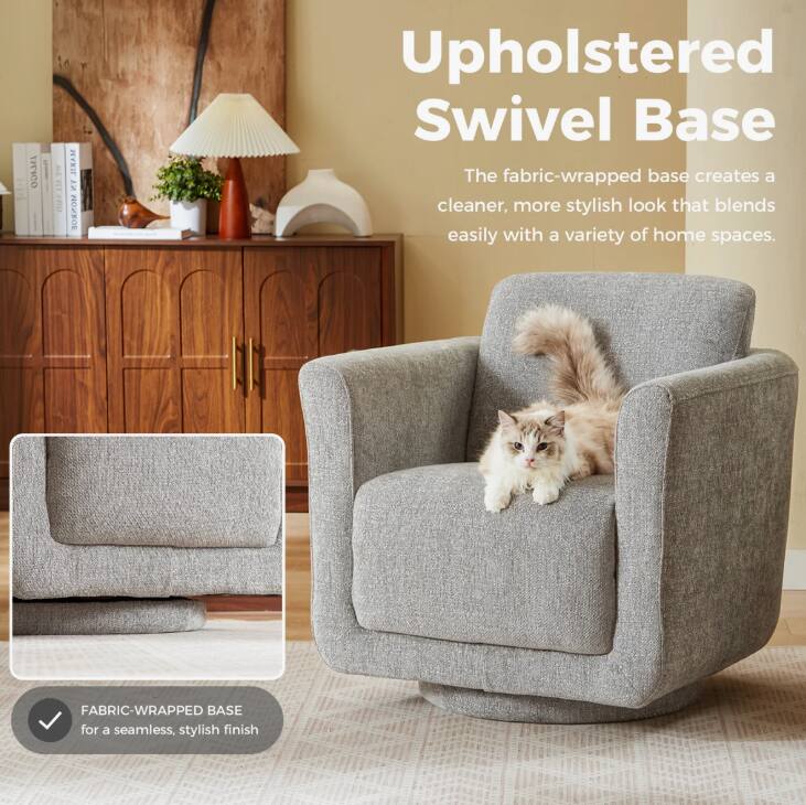 MARIL NA MONSOB

Upholstered Swivel Base
The fabric-wrapped base creates a cleaner, more stylish look that blends easily with a variety of home spaces.

FABRIC-WRAPPED BASE for a seamless, stylish finish