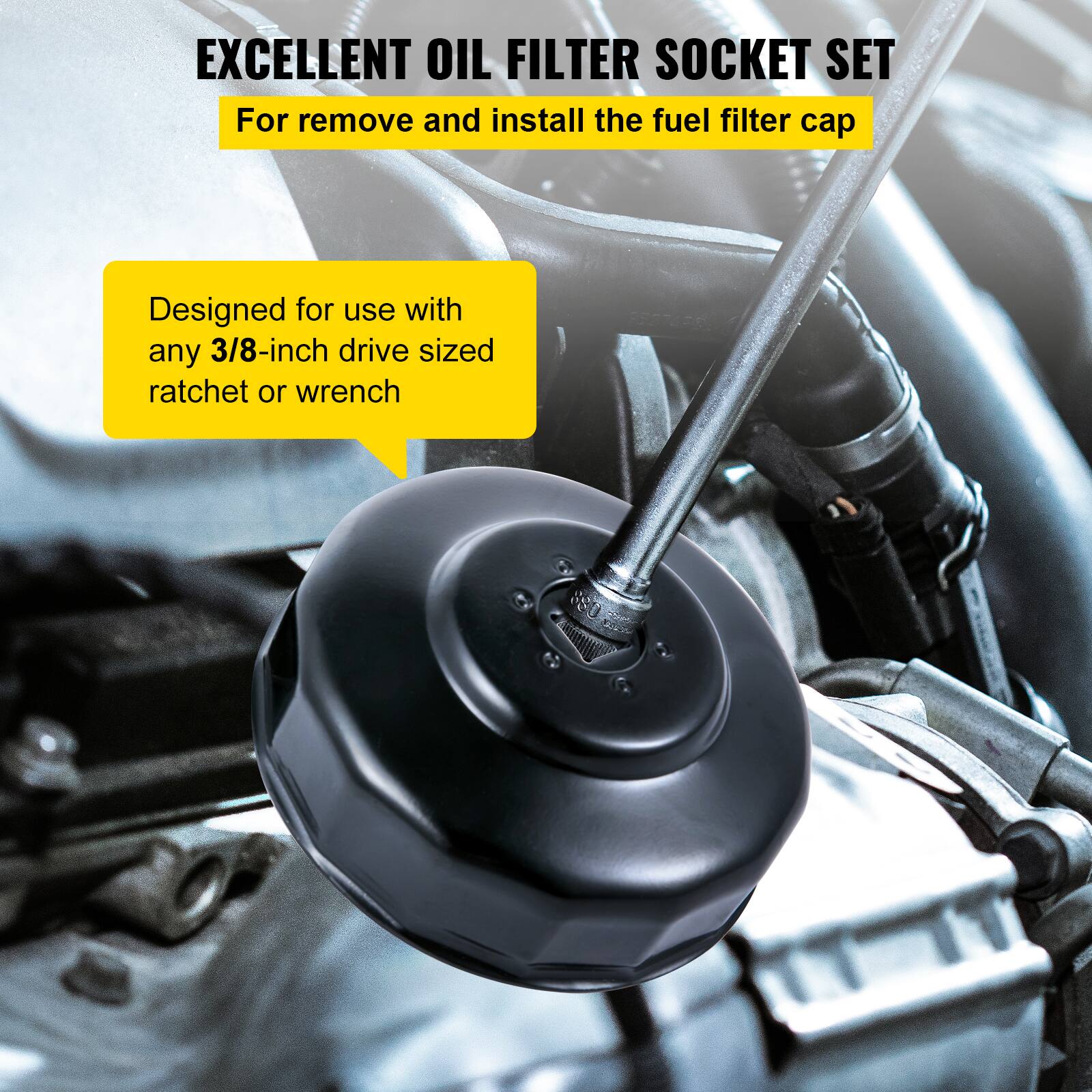 EXCELLENT OIL FILTER SOCKET SET  
For remove and install the fuel filter cap  

Designed for use with any 3/8-inch drive sized ratchet or wrench