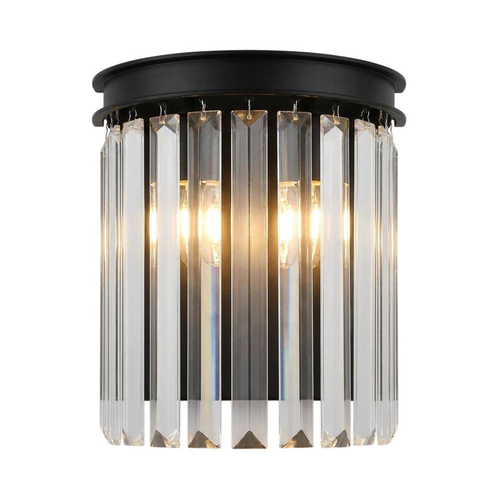 Front. Urban Classic - Sydney 2 light Matte Black Wall Sconce Clear Royal Cut Crystal - Matte Black.