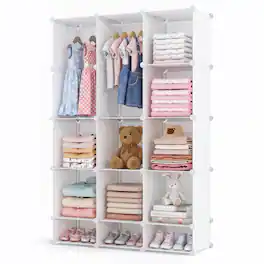 Costway - 13-Cube Modular Baby Wardrobe Closet with Hanging Rods & Open Shelves for Clothes - White