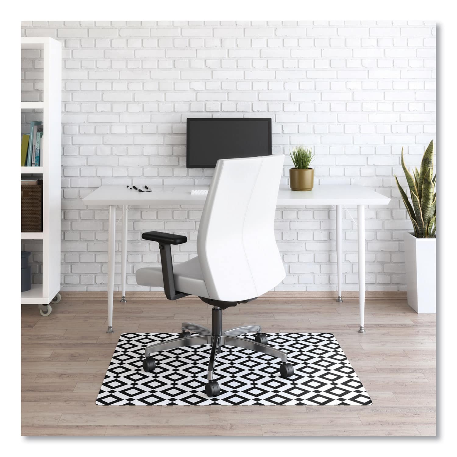 Deflecto - FashionMat Chair Mat for Flat Pile Carpeted and Hard Floors, Rectangular, Straight Edges, 35" x 40", White/Black - Black|White