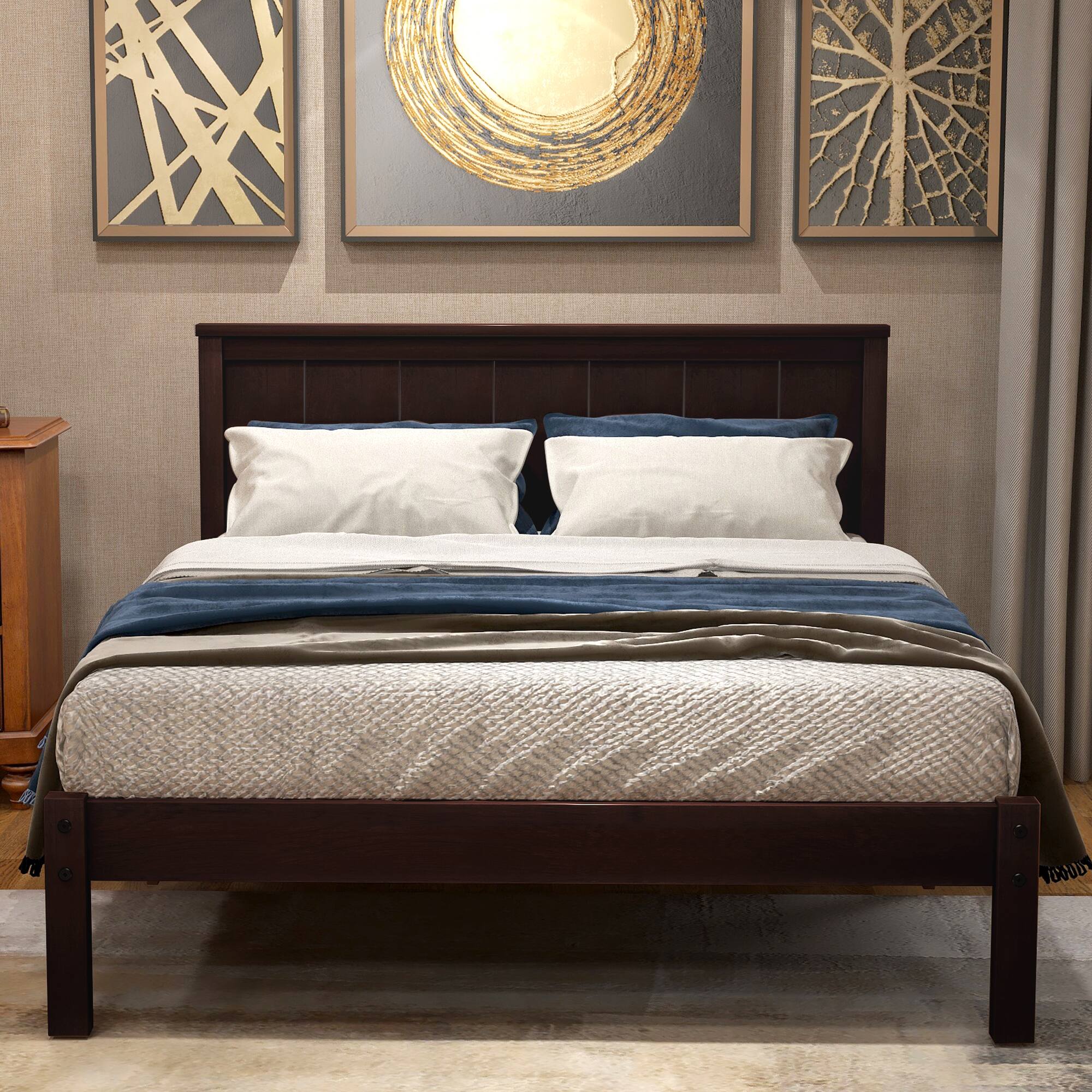 Angle. Whisen - Platform Bed Frame with Headboard, Wood Slat Support, No Box Spring Needed - Espresso.