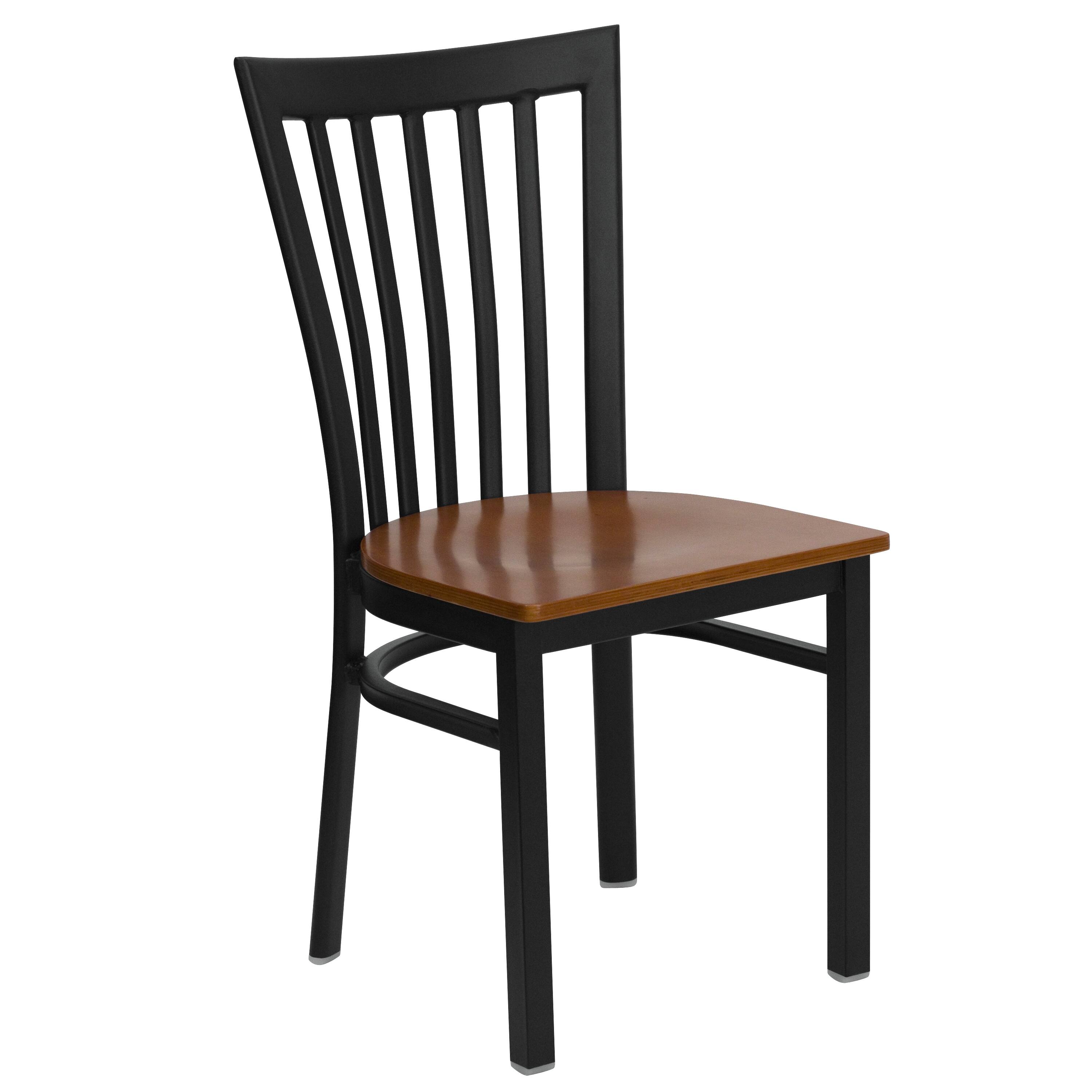 Front. Emma + Oliver - School House Back Metal Restaurant Dining Chair - Cherry Wood Seat/Black Metal Frame.