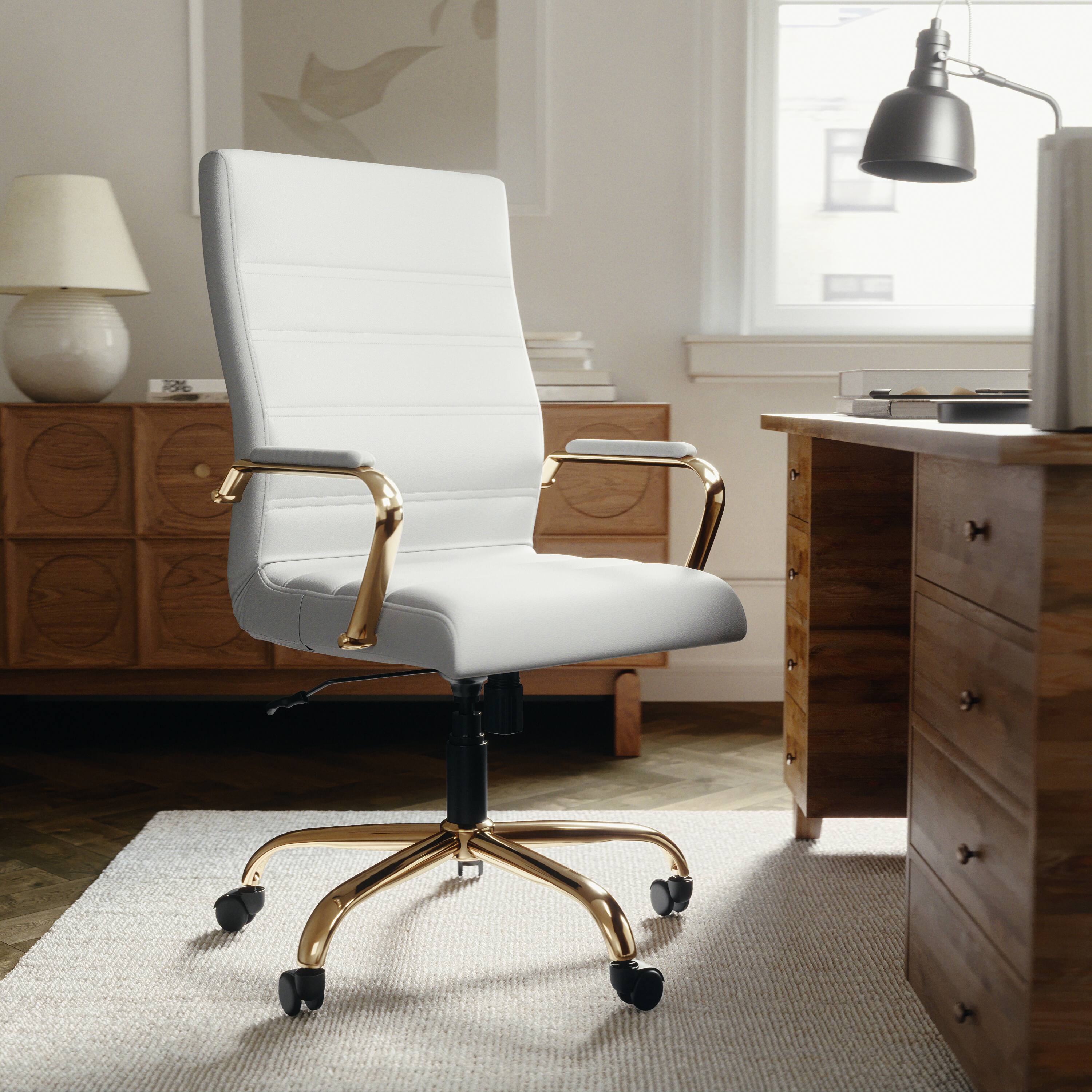 Alt View 1. Emma + Oliver - High Back Executive Swivel Office Chair with Metal Frame and Arms - White LeatherSoft/Gold Frame.